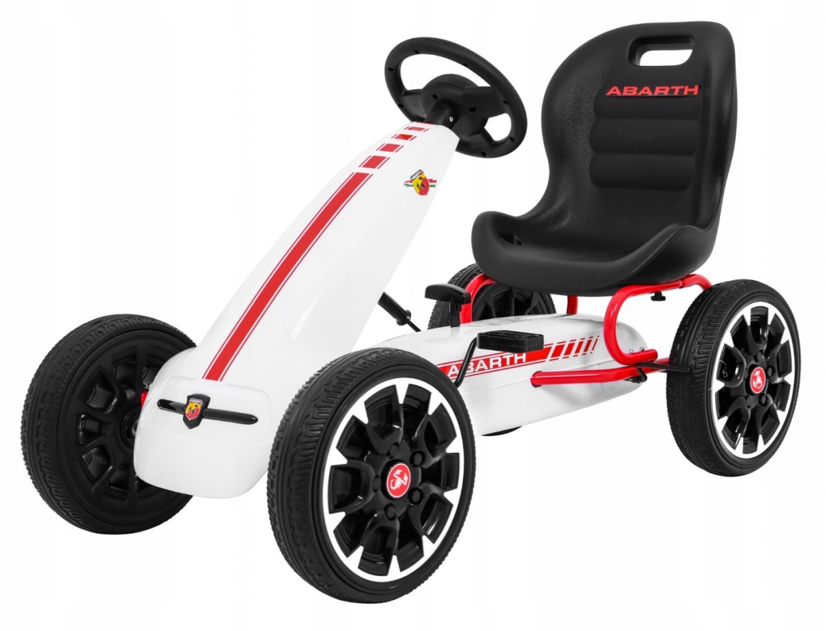 Gokart Abarth na pedały dla dzieci Biały Koła Eva Hamulec ręczny Woln
