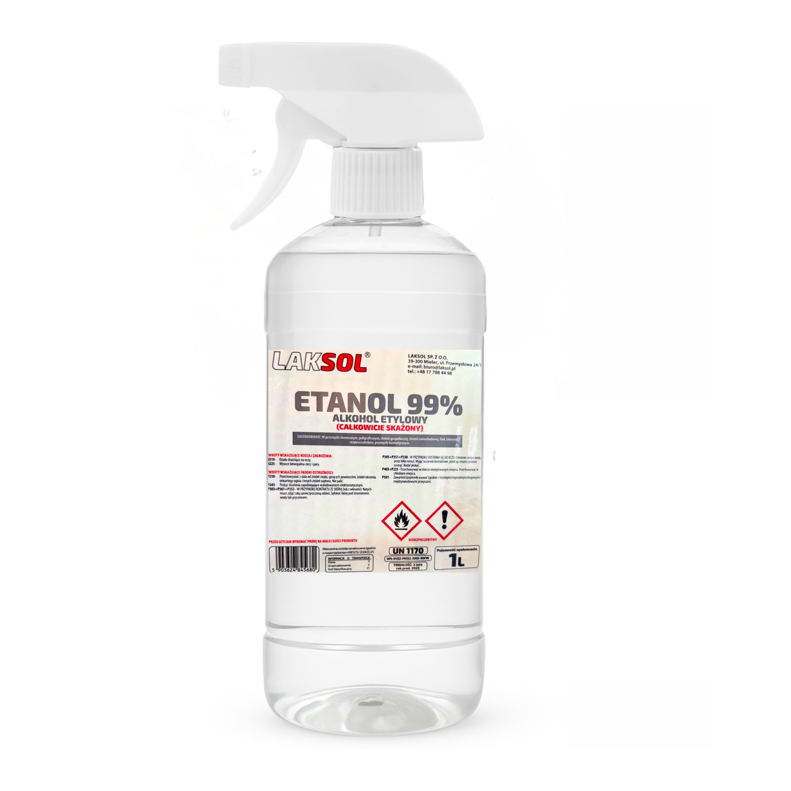 1L Etanol Płyn do Dezynfekcji Rąk NarzędziAlkohol Etylowy 99% Rozpylacz