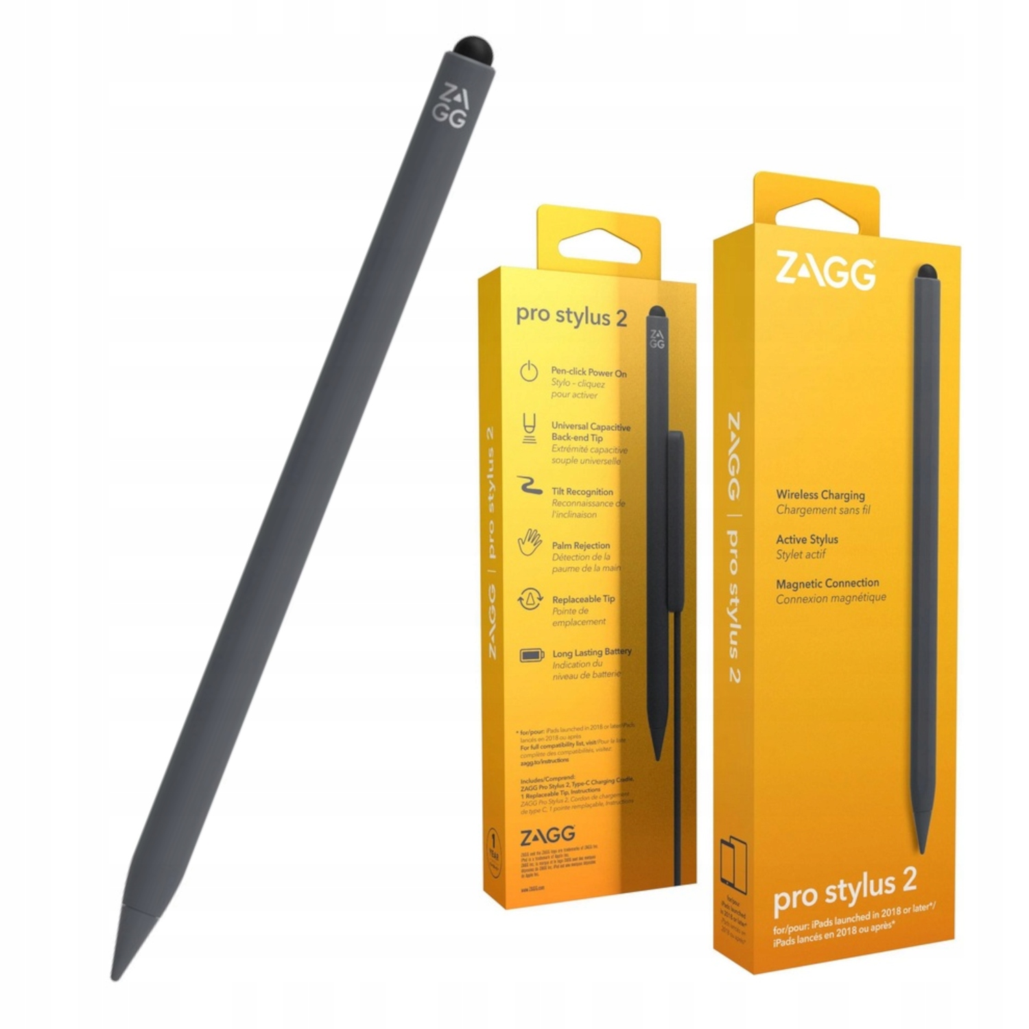 Magnetická dotykové pero Zagg Pro Stylus2 pre Apple iPad nabíjačka, sivá