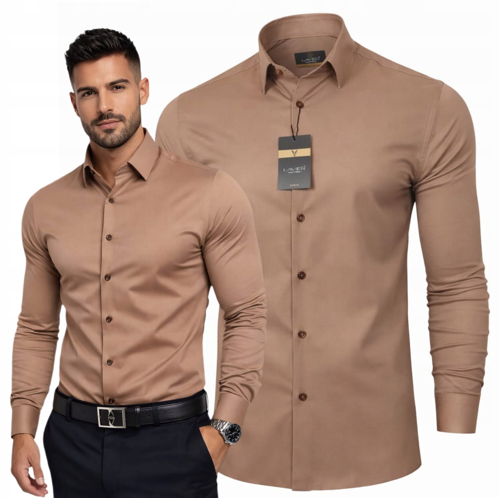Pánská košile hladká Lavier Camel Elegantní a nadčasová vel. XL