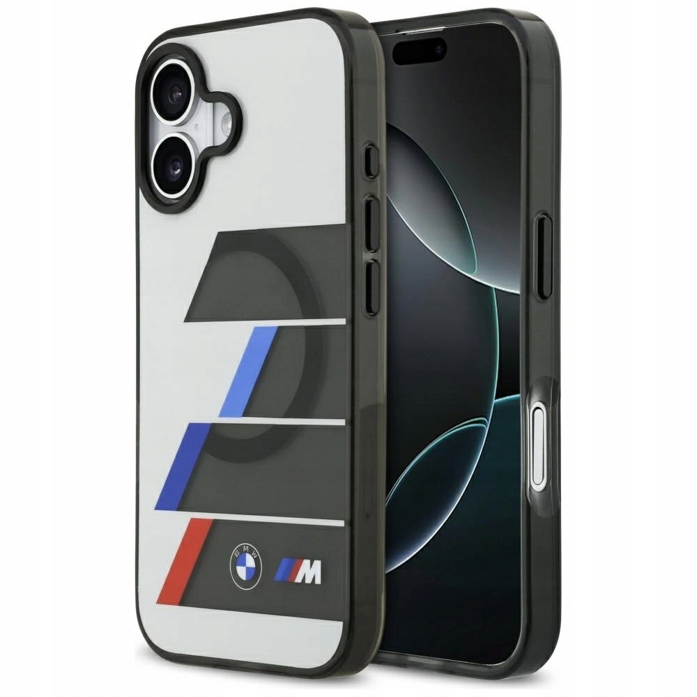 Pouzdro Bmw M IML Metal Buttons Tricolor Lines MagSafe na iPhone 17 šedé
