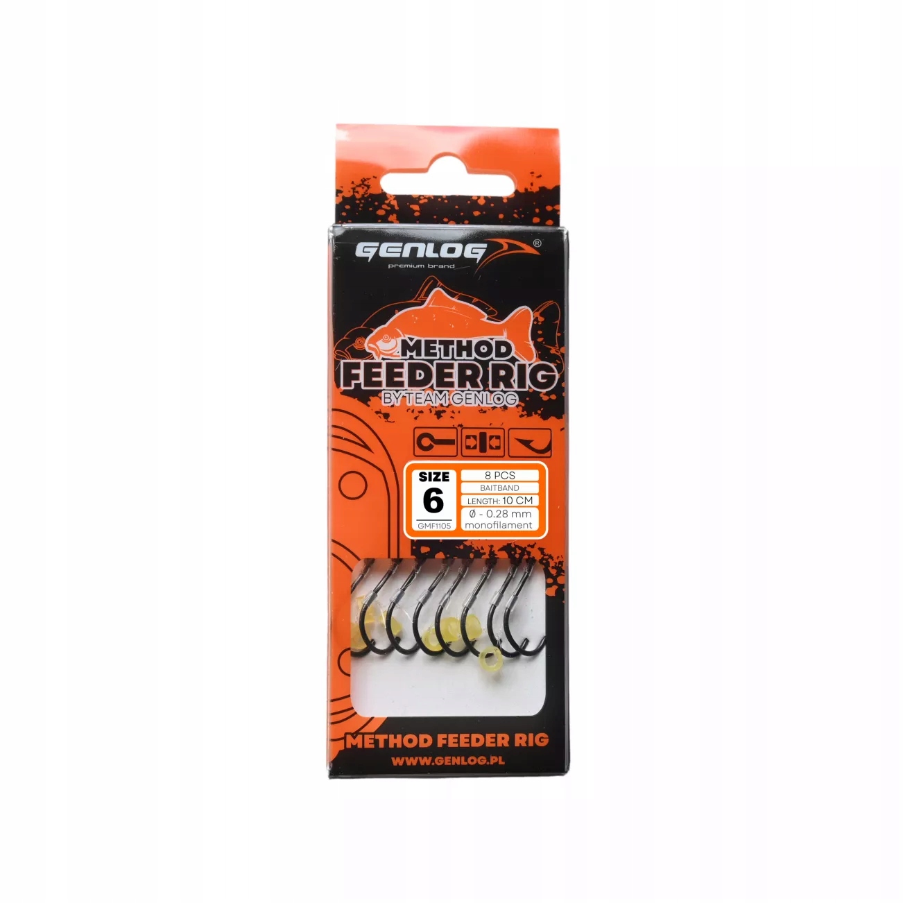 Przypony Genlog Method Feeder Rig z gumką hak Bkk nr 6 żyłka 0.28mm/10cm