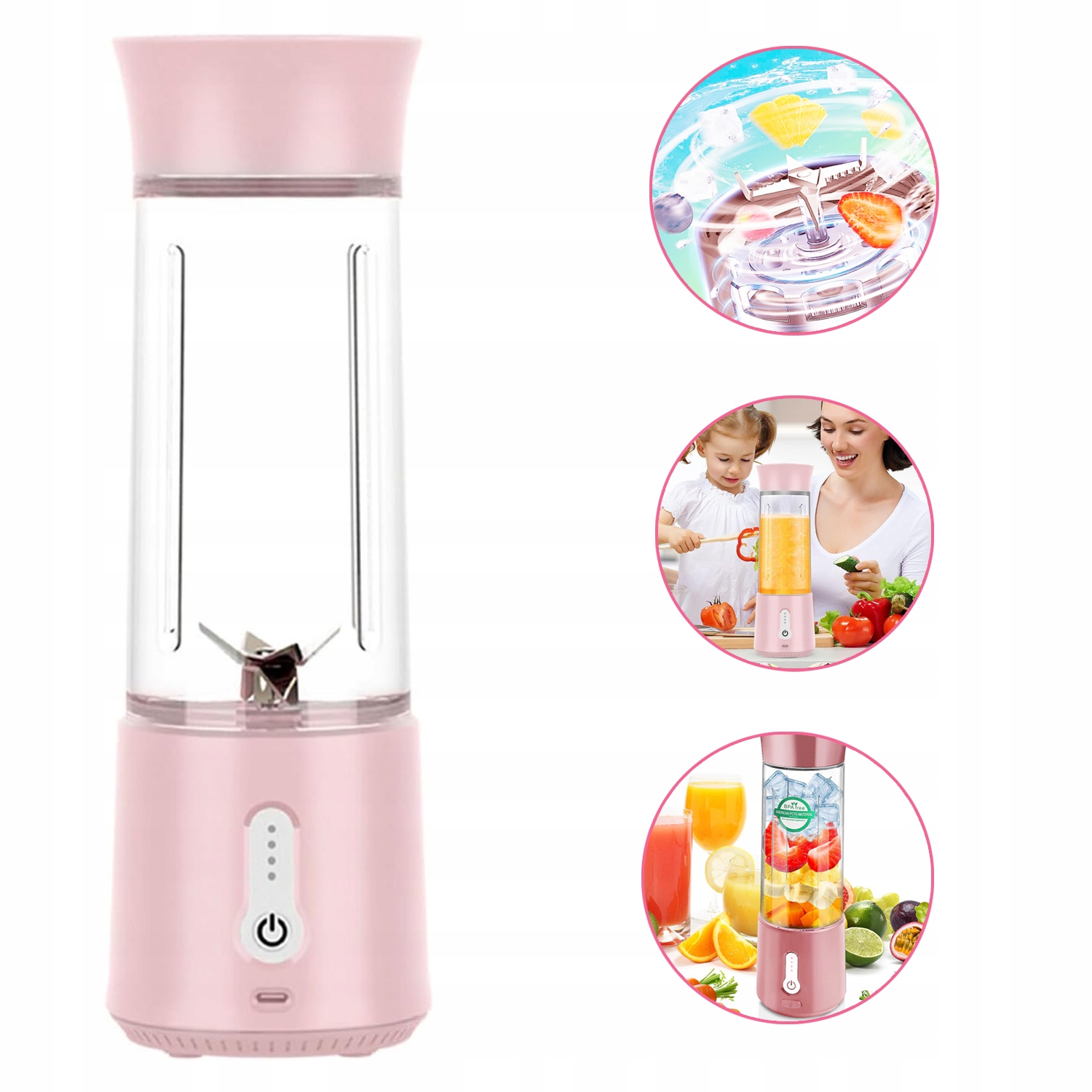 Blender Kielichowy Do Smoothie Koktajli Ręczny Plus 500ml Przenośny 150W