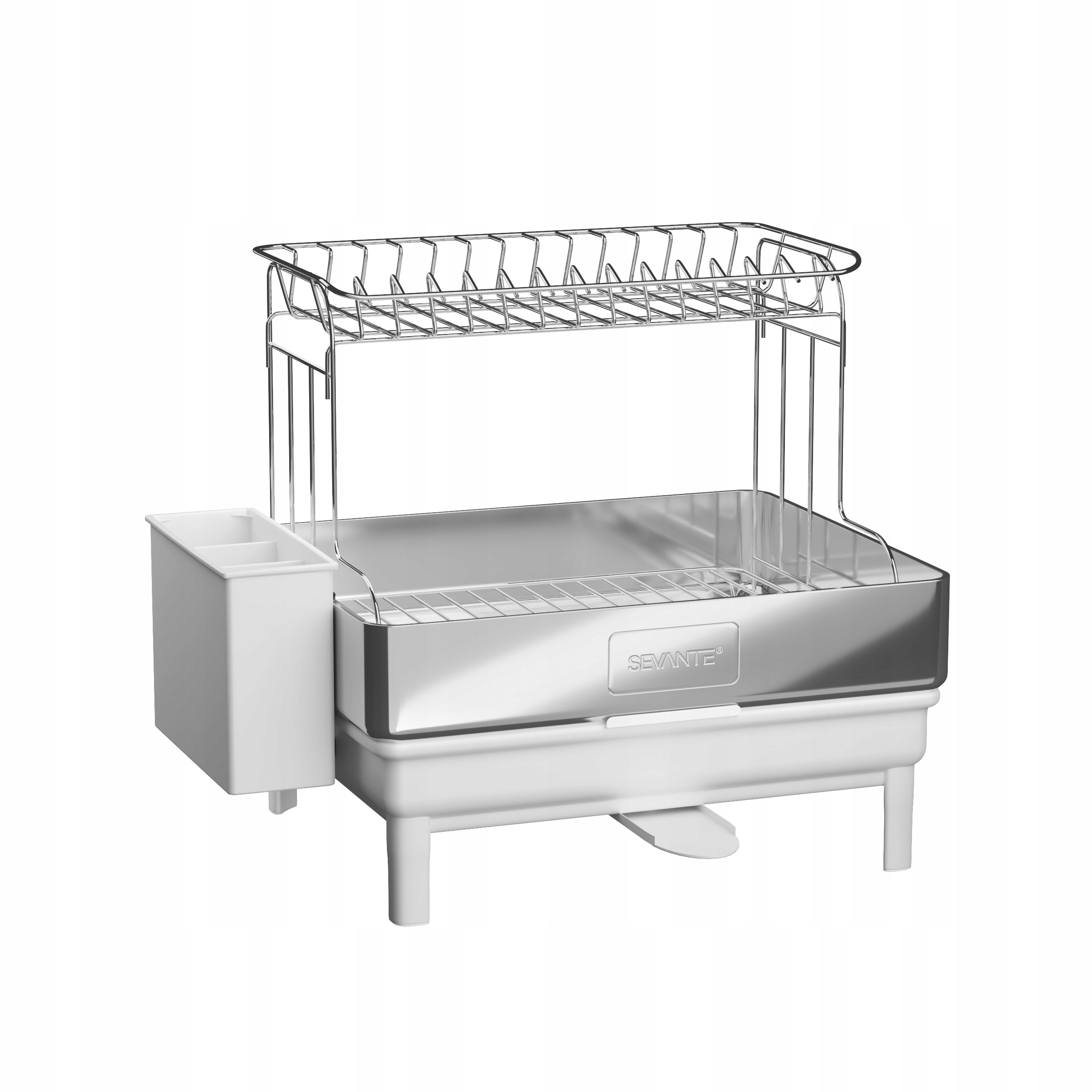 Odkapávač Odkapávač Na Nádobí Kuchyňský Dvouúrovňový Otočný Odtok Bílá