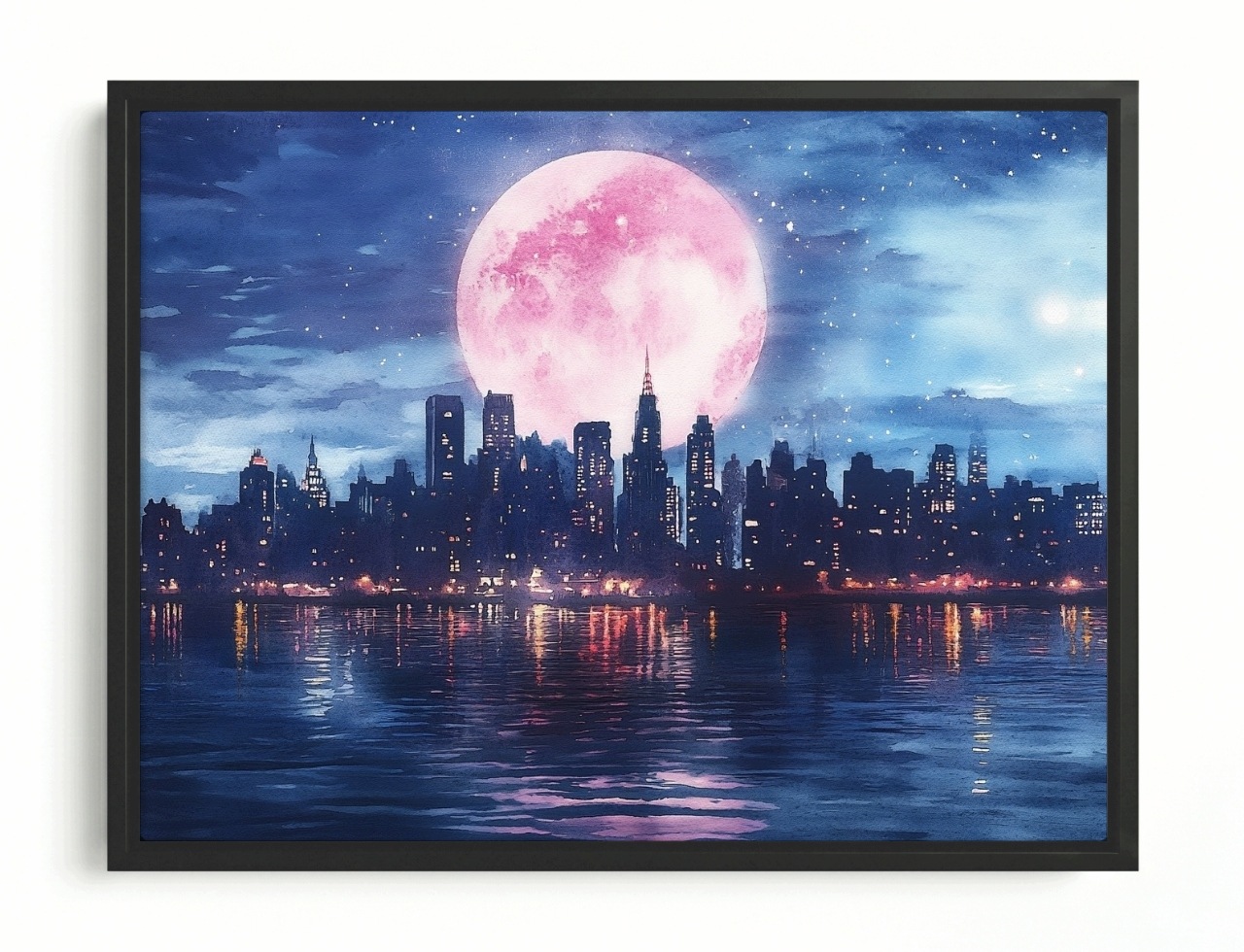 Obraz Rama American Box Mesto Panoráma Vežovky Rieka Noc Mesiac 80x60