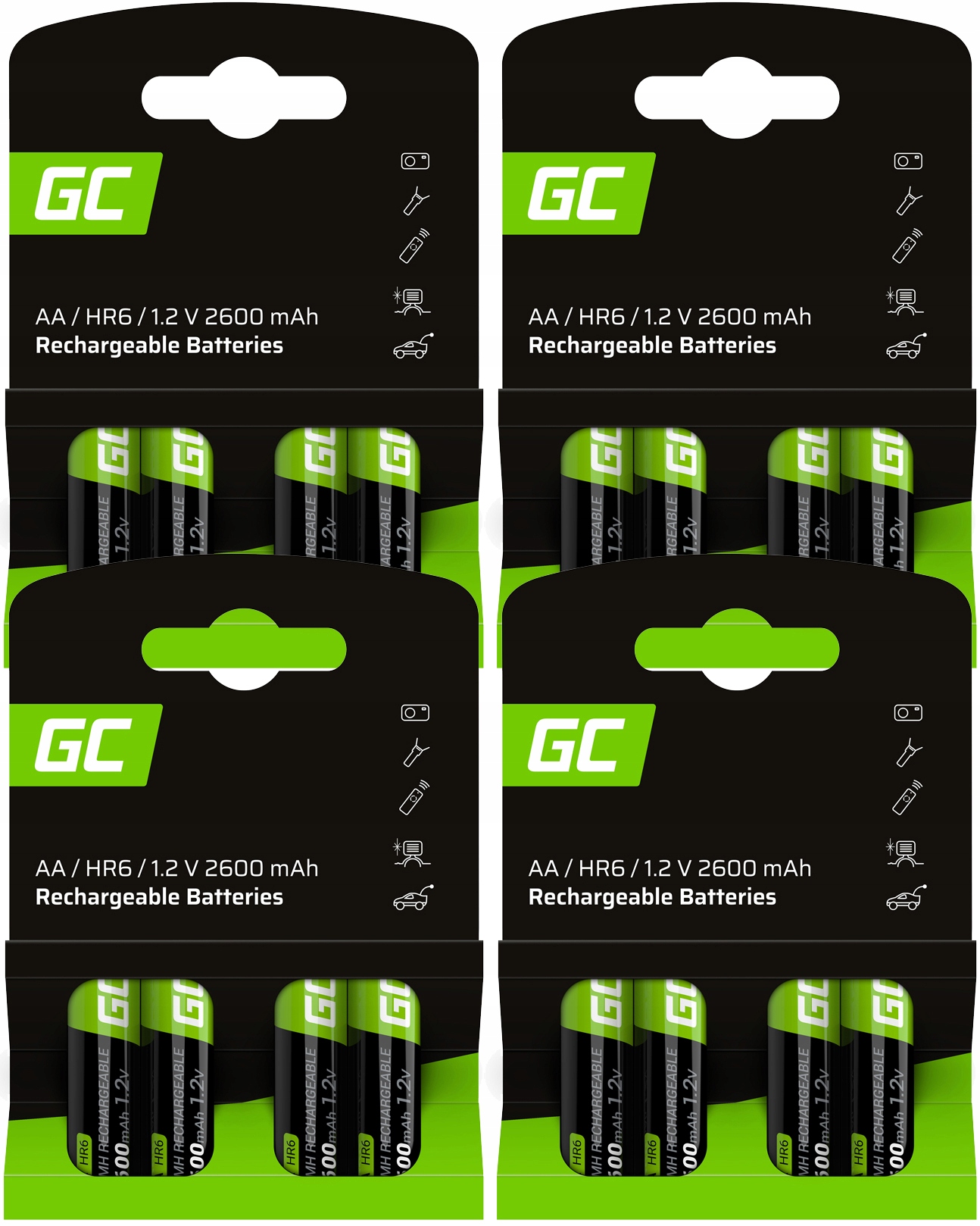 16 x Akumulátorové Baterie Aa R6 Green Cell 2600 mAh Pro Dálkové Ovládání Hodin