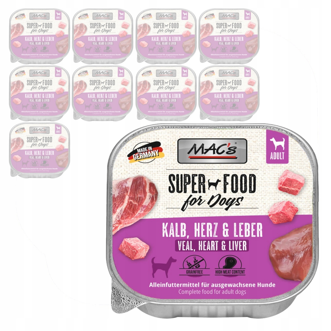 MAC's Bezobilné Vlhké Krmivo pro psy 10x150 g s telecím srdcem a játry