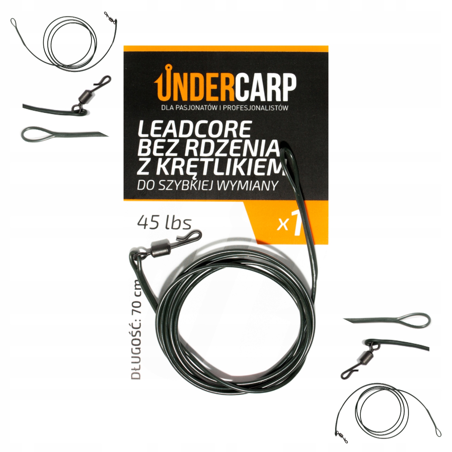Leadcore Bez Rdzenia Z Krętlikiem Do Szybkiej Wymiany 45 Lbs/70 Cm Zielony