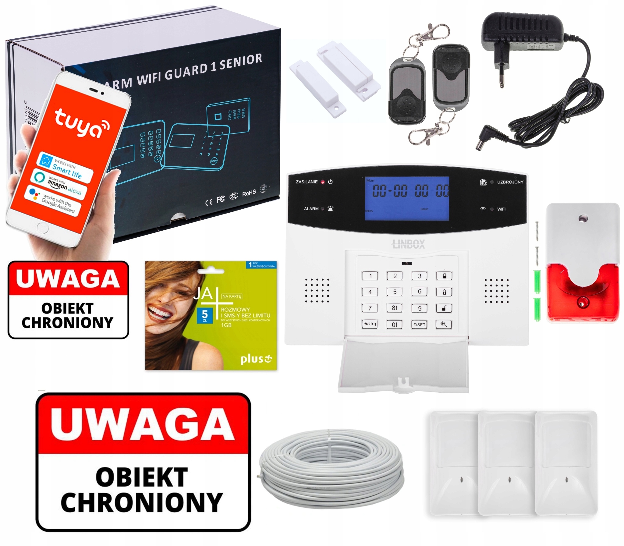 Przewodowy Alarm LCD Gsm App Wifi Tuya Senior Guard 1 3 Pir