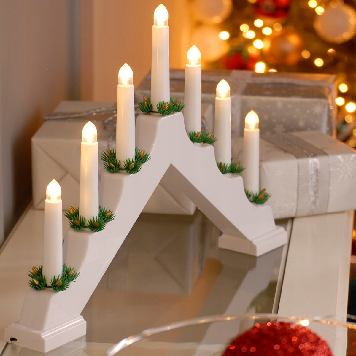 ŚWIECZNIK ADWENTOWY DREWNO ŚWIECE 7 LED NA BATERIE Kod producenta SD328 LED