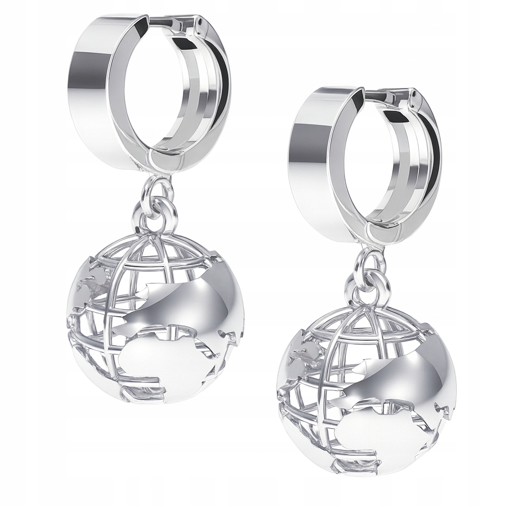 Stříbrné náušnice s pouty a prolamovaným glóbem Mapa světa, Stříbro 925