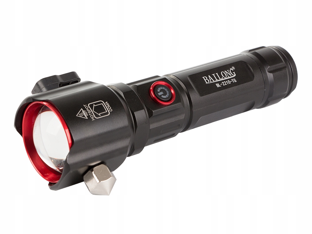 LATARKA WOJSKOWA ŻYCIA BAILONG MŁOTEK NÓŻ ZOOM 2w1 TAKTYCZNA SAMOCHODOWA Materiał aluminium