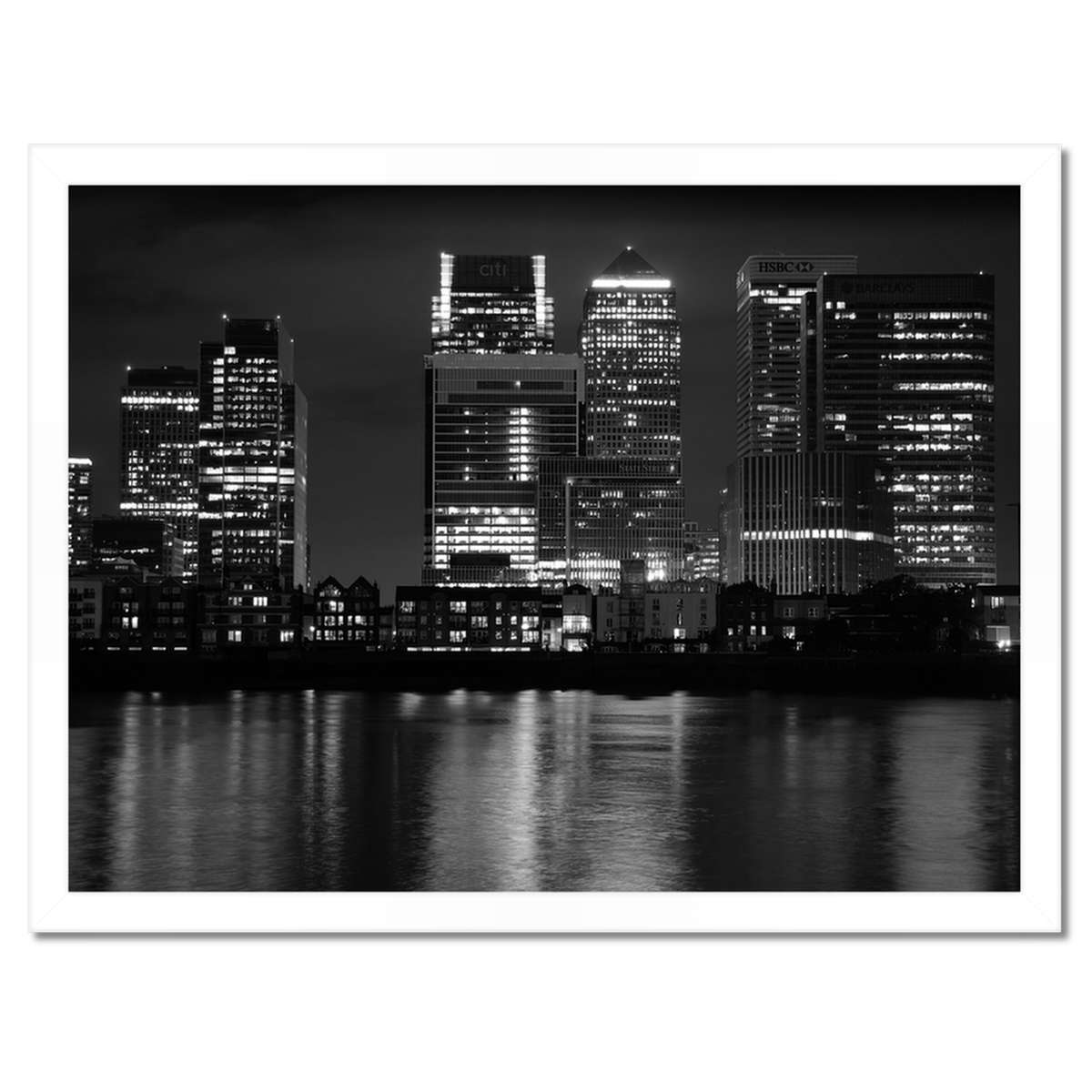Plakáty v rámu 40x30 Black and White London Osvětlené mrakodrapy
