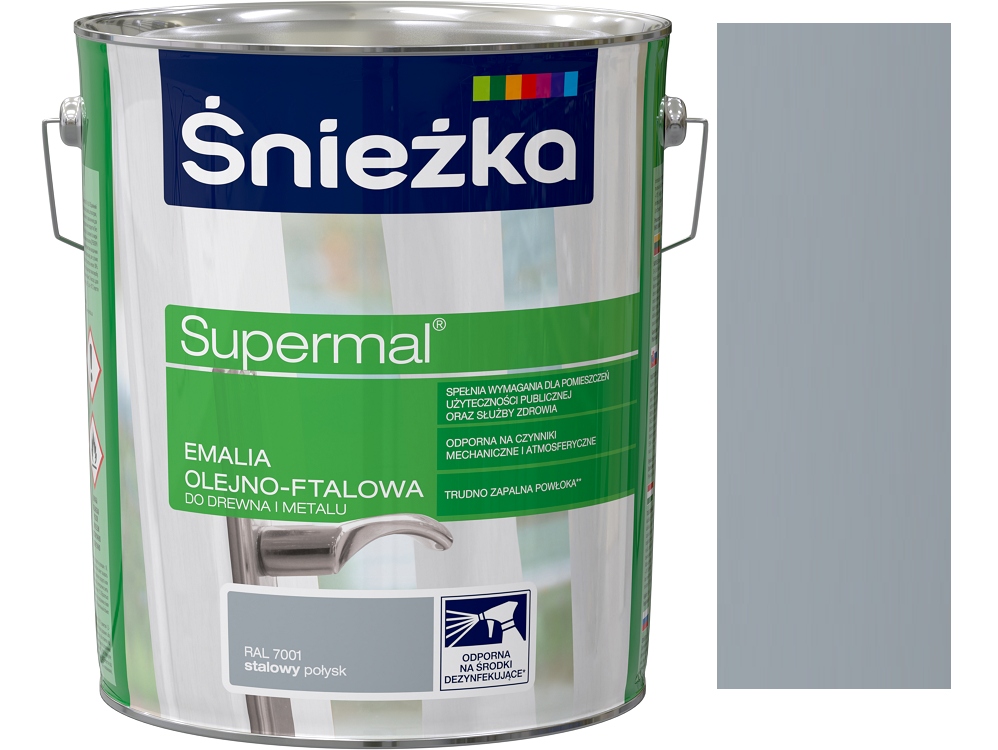 Śnieżka Supermal Emalia Olejno Ftalowa Do Drewna I Metalu Stalowy 7001 10L