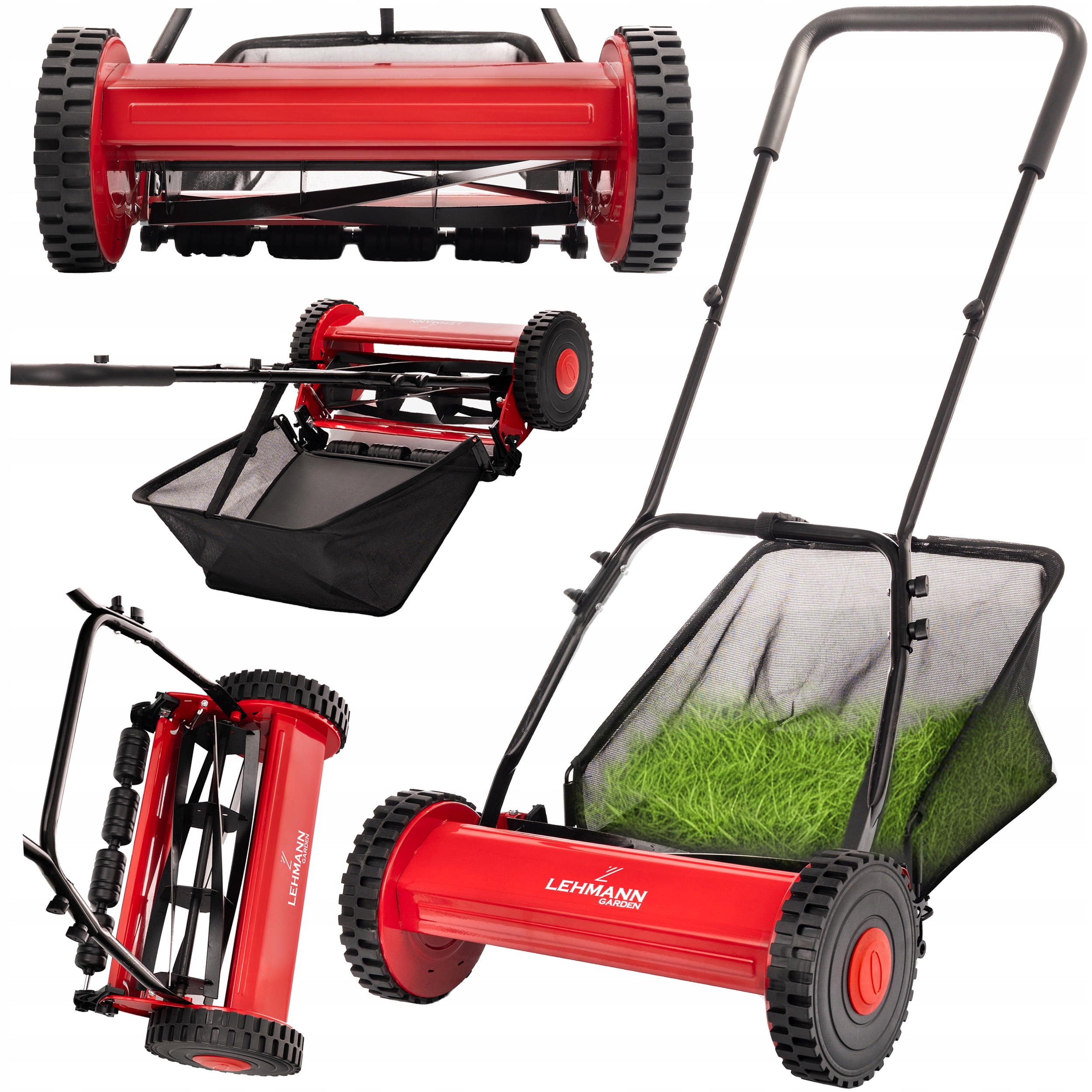 KOSIARKA RĘCZNA BĘBNOWA MECHANICZNA WRZECIONOWA PCHANA Z KOSZEM 15L 40CM