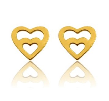 

Ażurowe serca dwa kolczyki wkrętki pozłacane