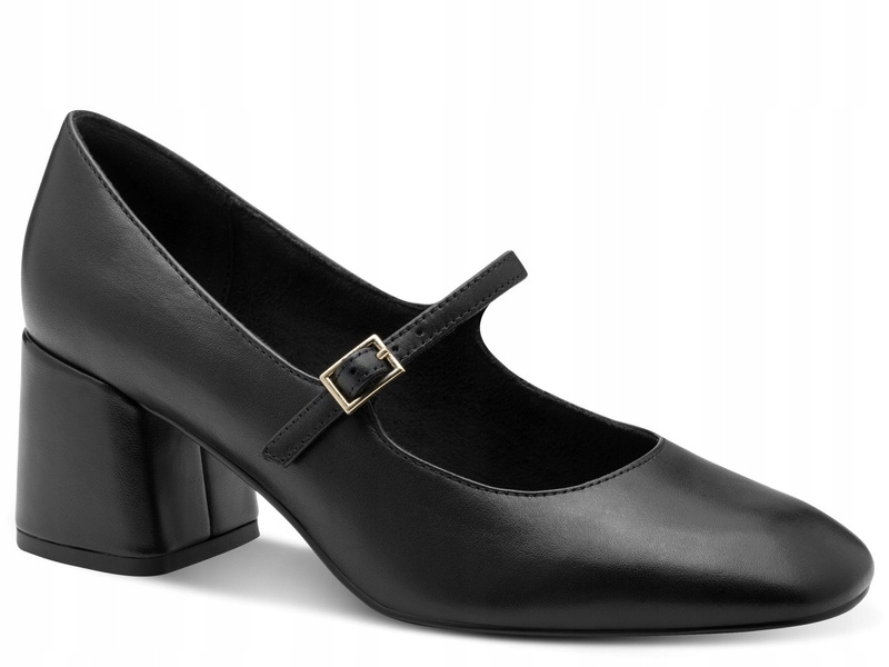 Buty damskie czółenka na obcasie z paskiem czarne Marco Tozzi 22449 37