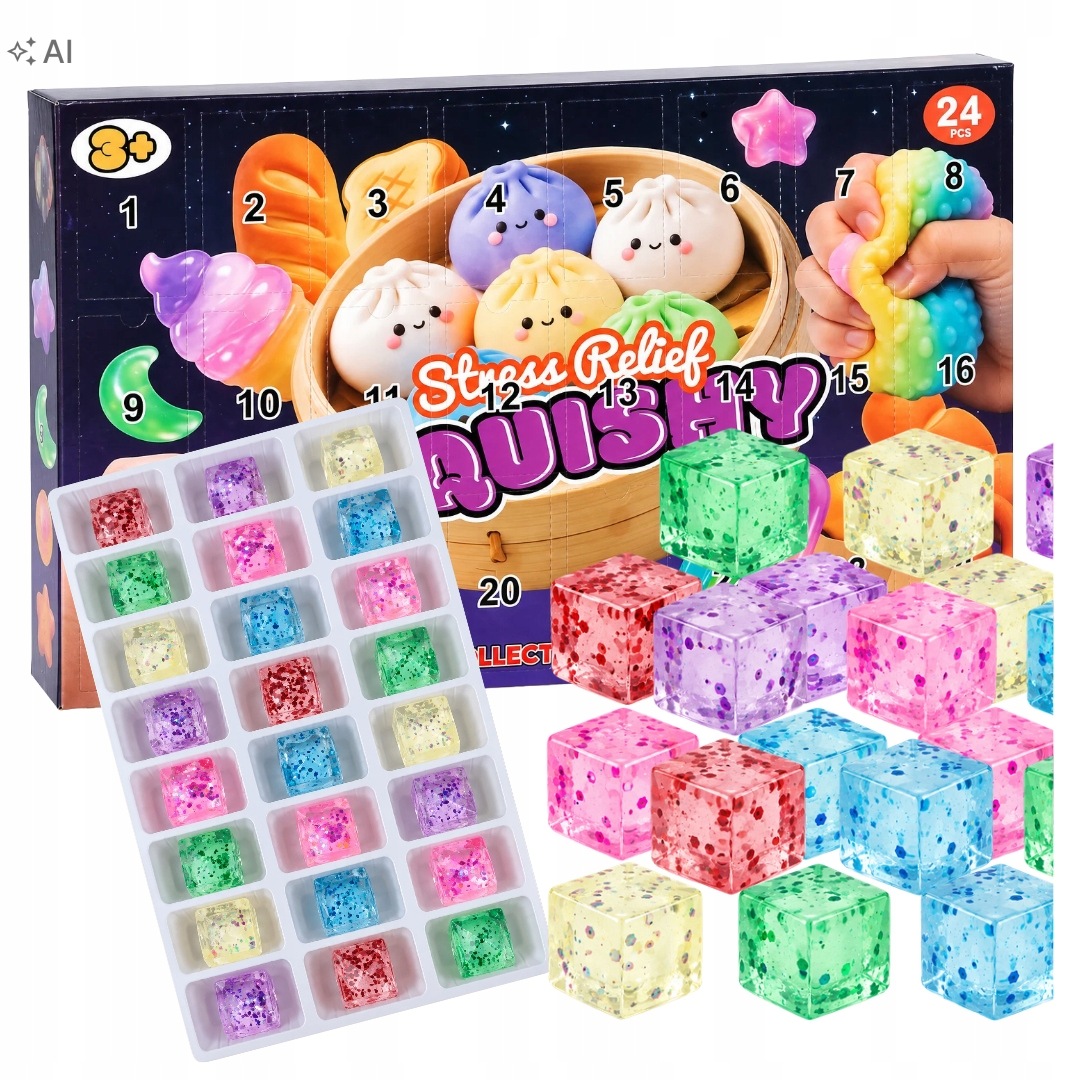 Adventní Kalendář Squishy 24 mačkací hračky Kostek Na Stlačování jako dárek