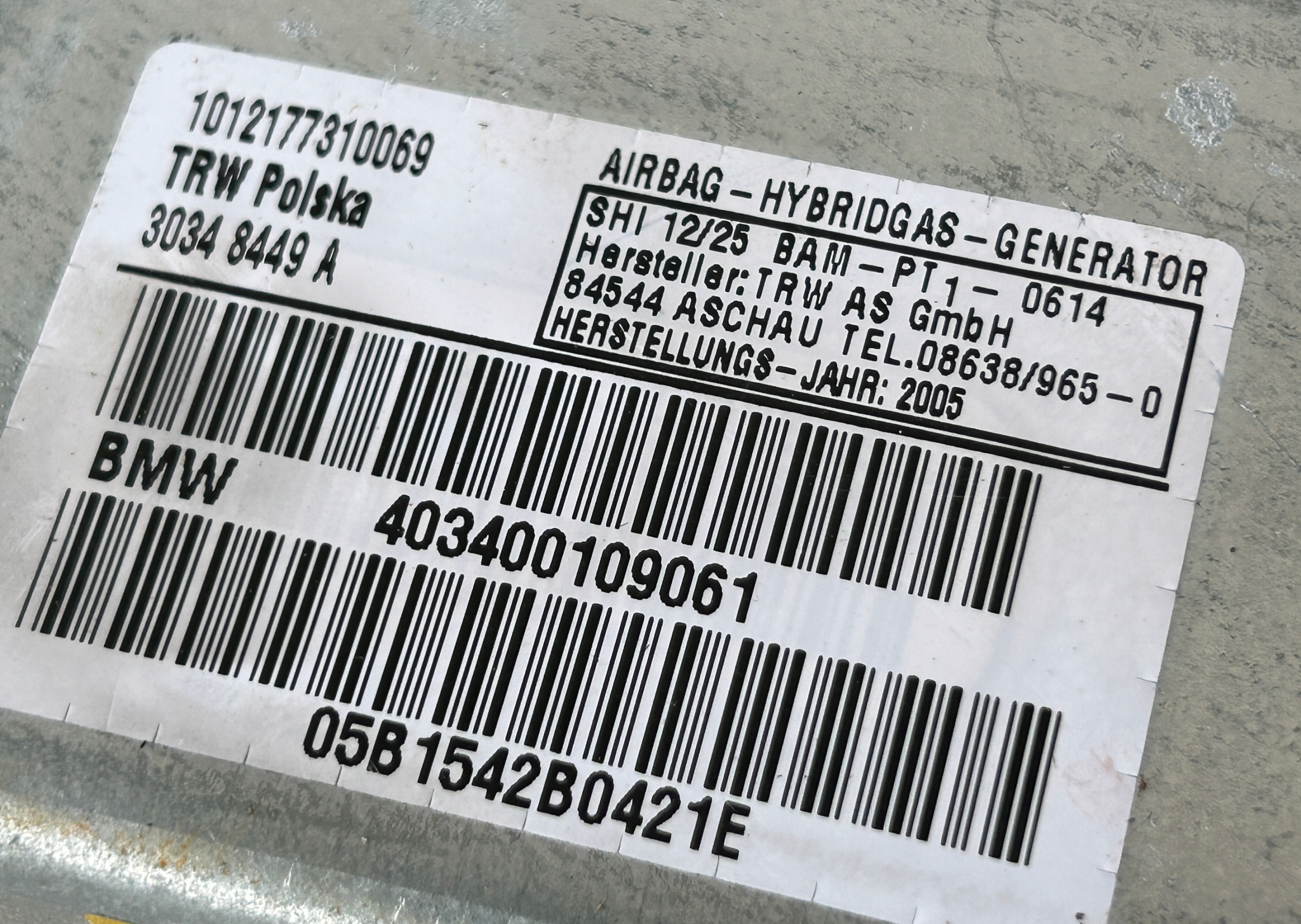 ;AIRBAG Tür links heck BMW X3 E83 403400109061