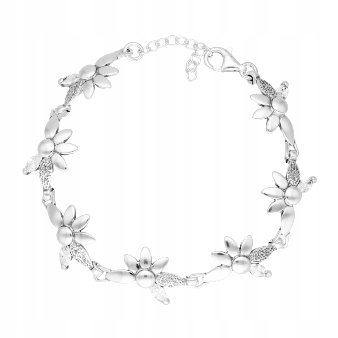 Květinový náramek s bílým zirkonem stříbro