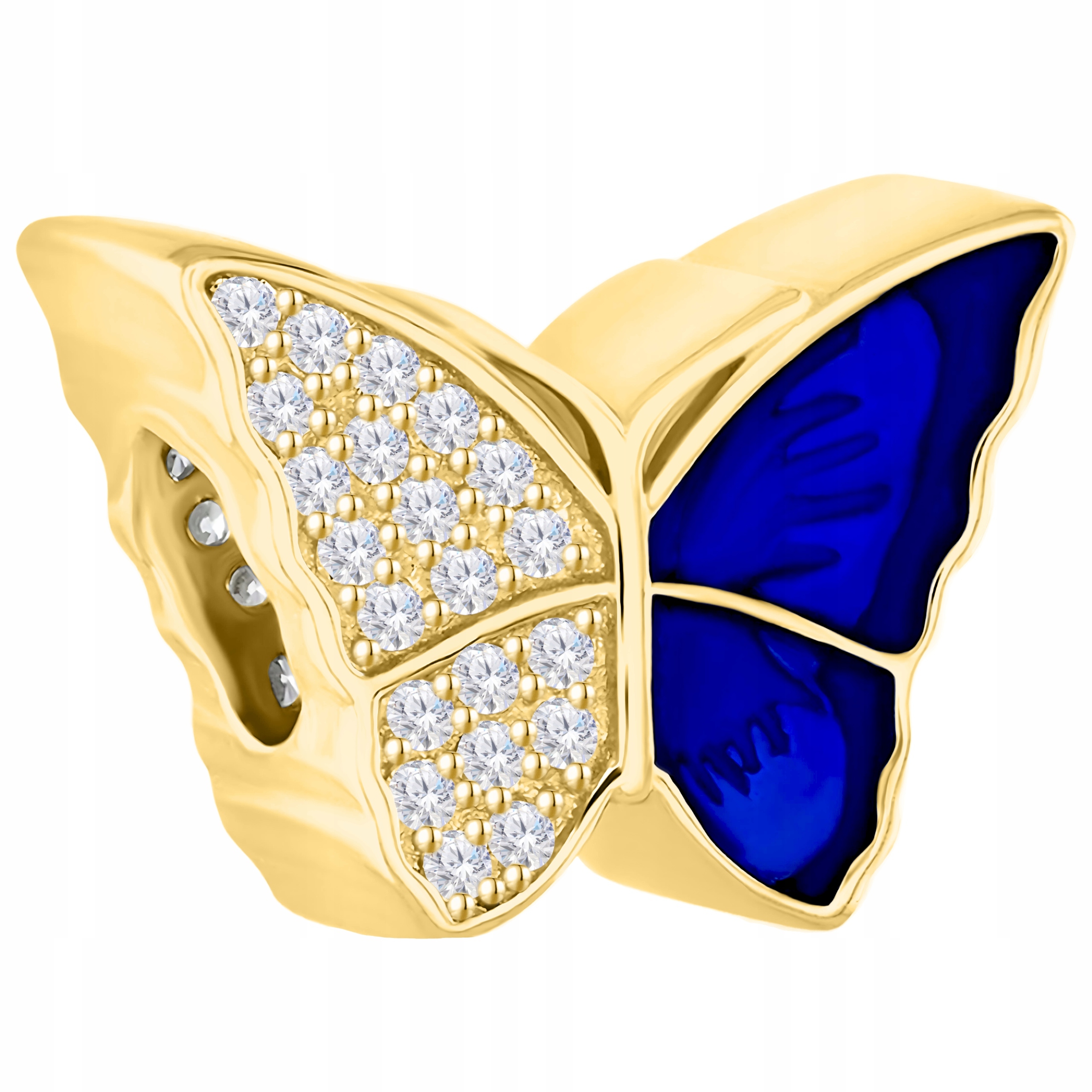 Zlatý Charms Modrý Motýl s Zirkony Lesklý Motýlek Stříbro 925