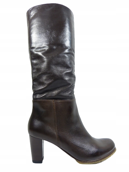 Hnědé široké dámské kozačky s podpatkem Lizard 40