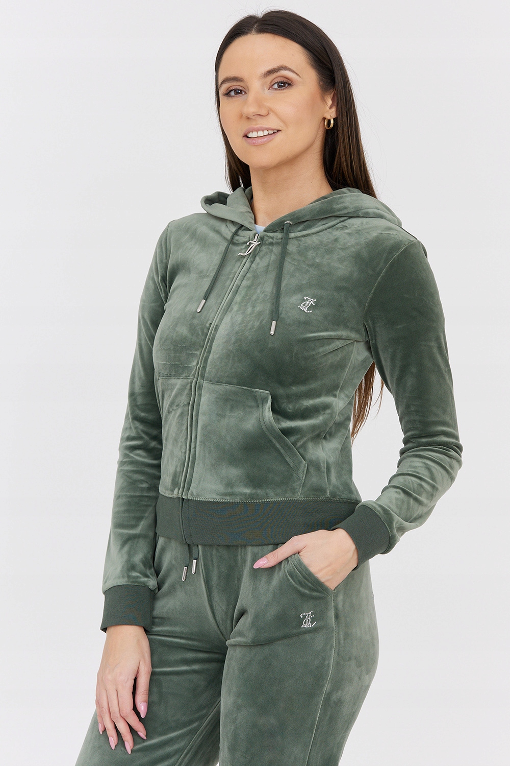JUICY COUTURE Welurowa zielona bluza z logo L (5059439443402 JUICY COUTURE Welurowa zielona bluza z logo L (5059439443402