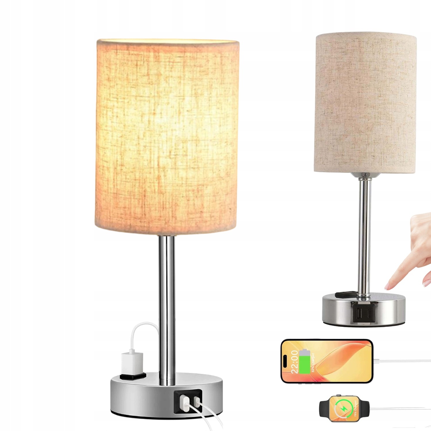 Dotyková Noční Lampa S Nabíjecími Porty Usb A Typu C Ac Zásuvka