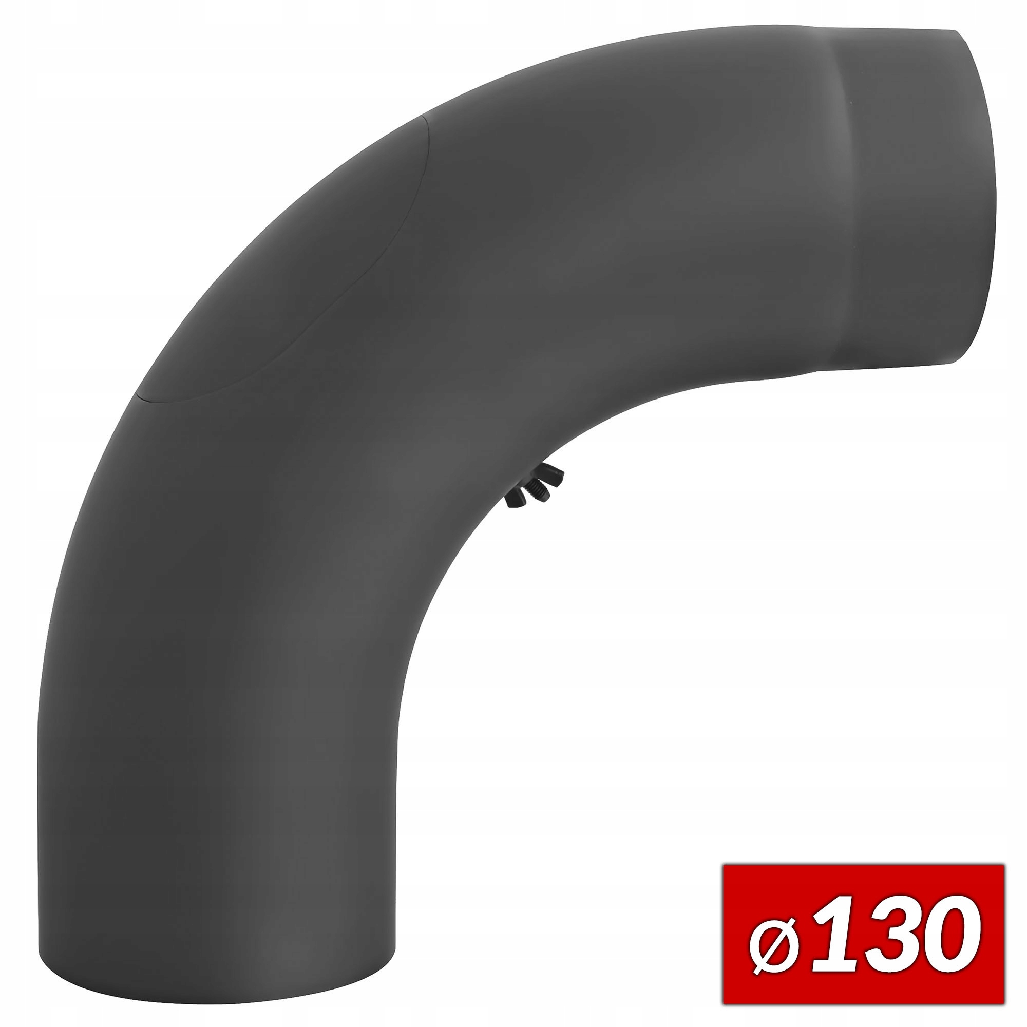 Koleno ohýbané z černého plechu 2 mm nízké s revizí 90° Darco 130 mm