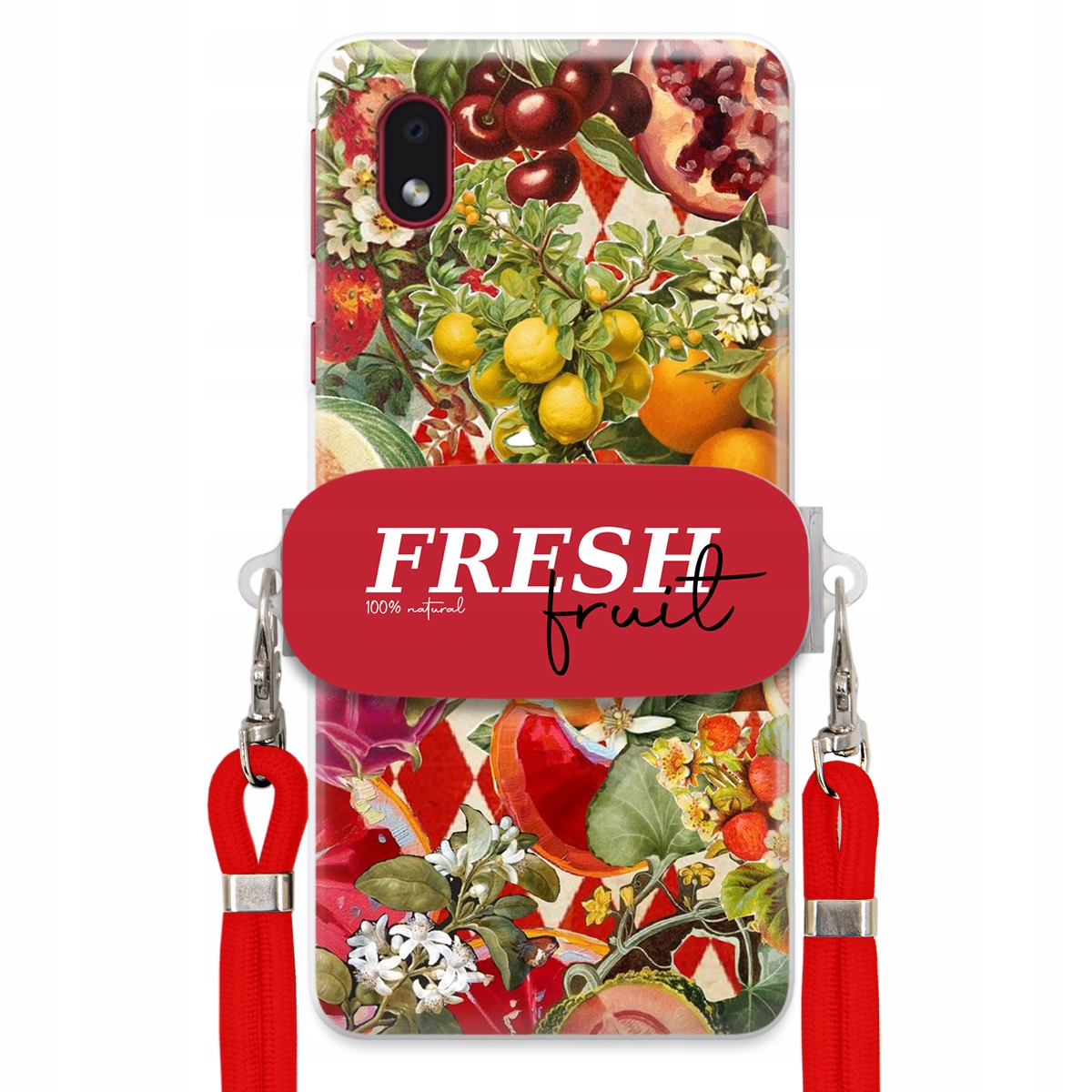 Pouzdro pro Samsung A01 Core Červené Crossbody vodítko Držák Fresh Fruit