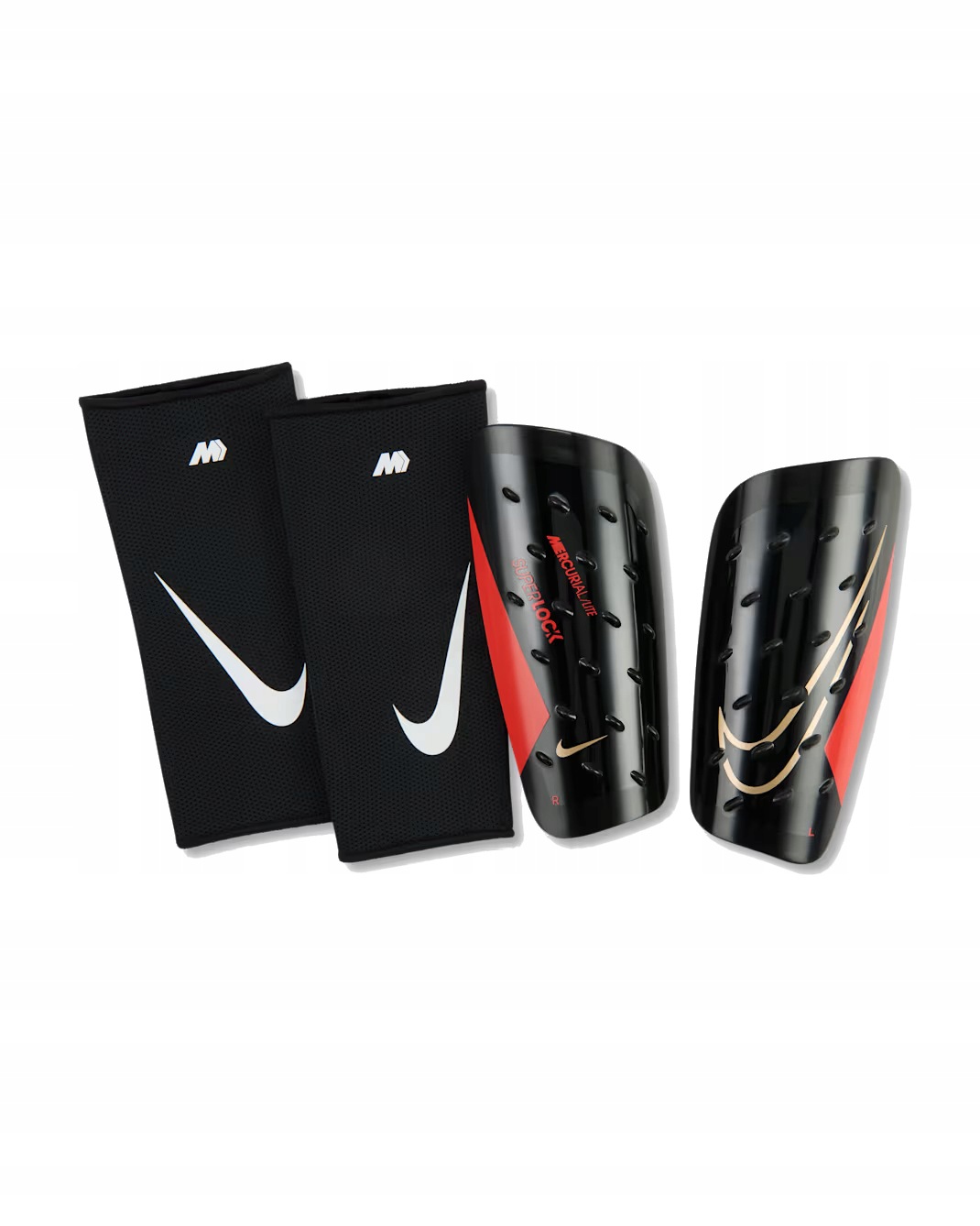 Ochraniacze na goleń Nike Mercurial Lite SuperLock Czarne piłkarskie S
