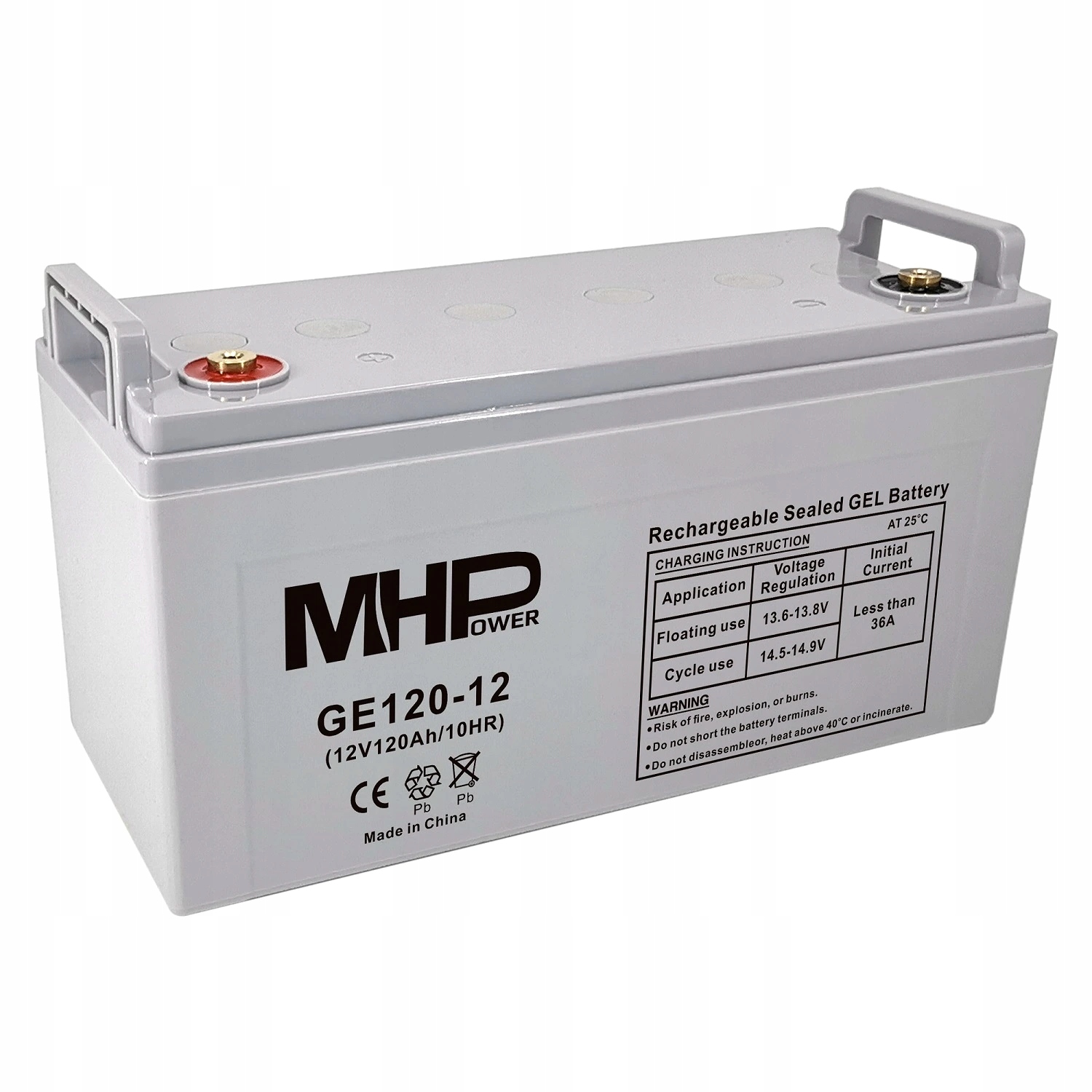 MHPower GE120-12 Gelový akumulátor 12V/120Ah, Terminál T3 M8, Deep Cycle