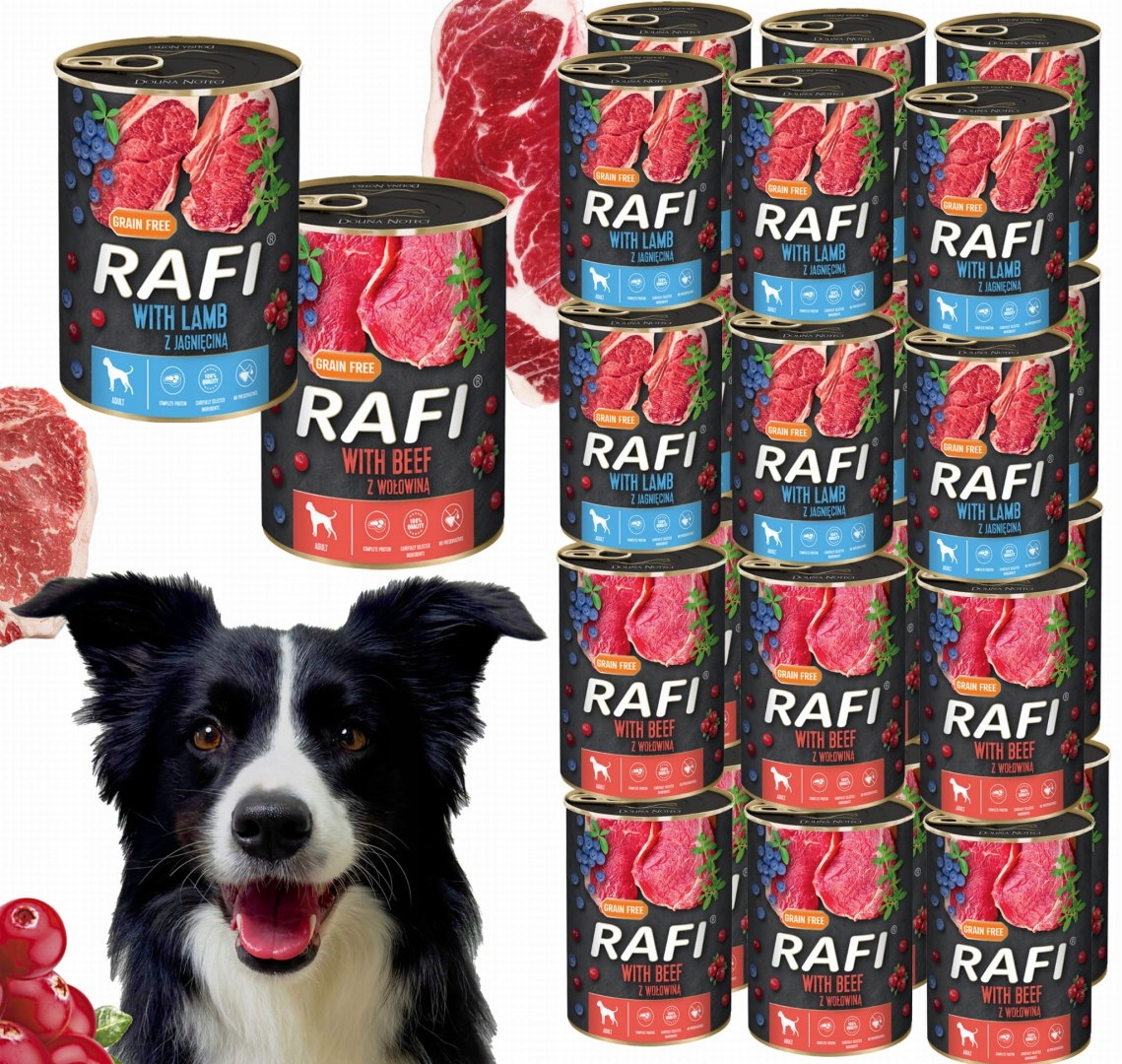 Levně Sada 24x400g Krmivo pro psy Rafi mix chutí (Jehněčí, Hovězí)
