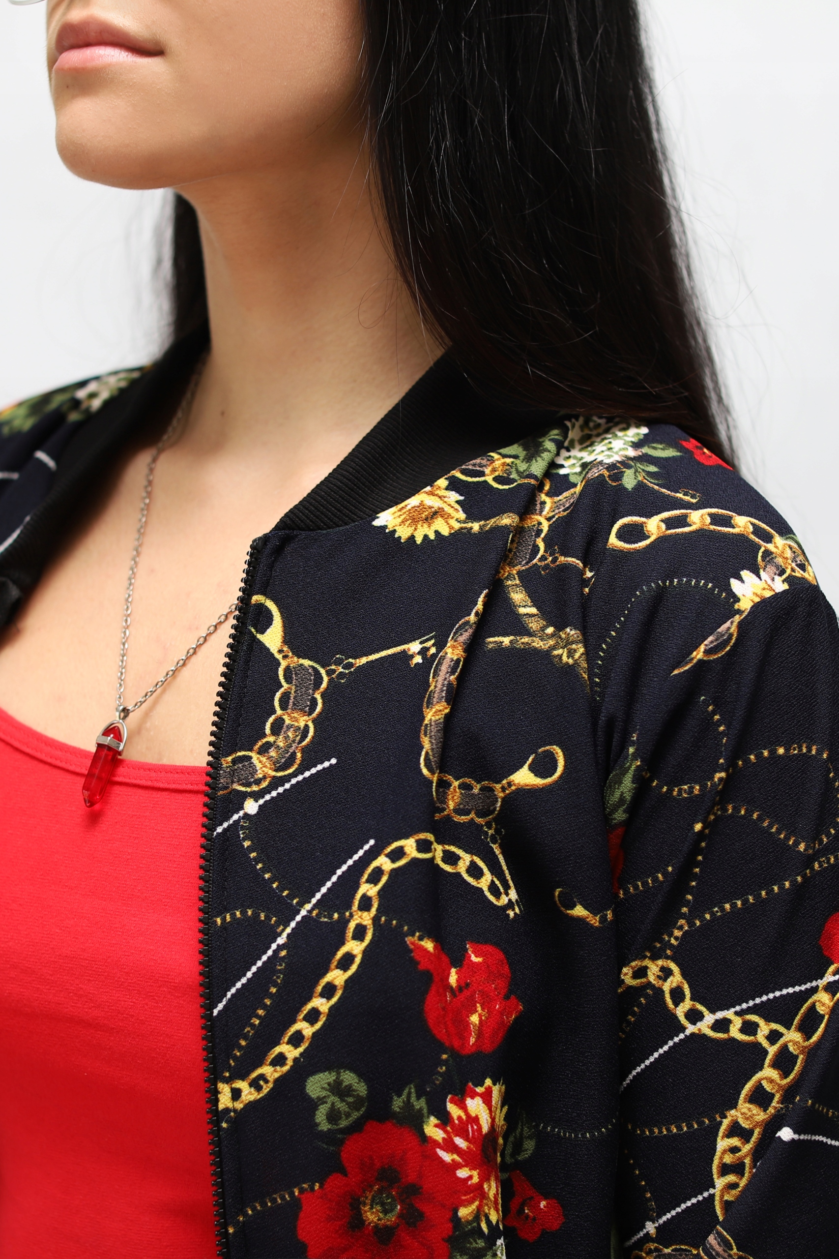 BLUZA BOMBERKA LEKKA NADRUK ŚCIĄGACZE Rękaw długi rękaw