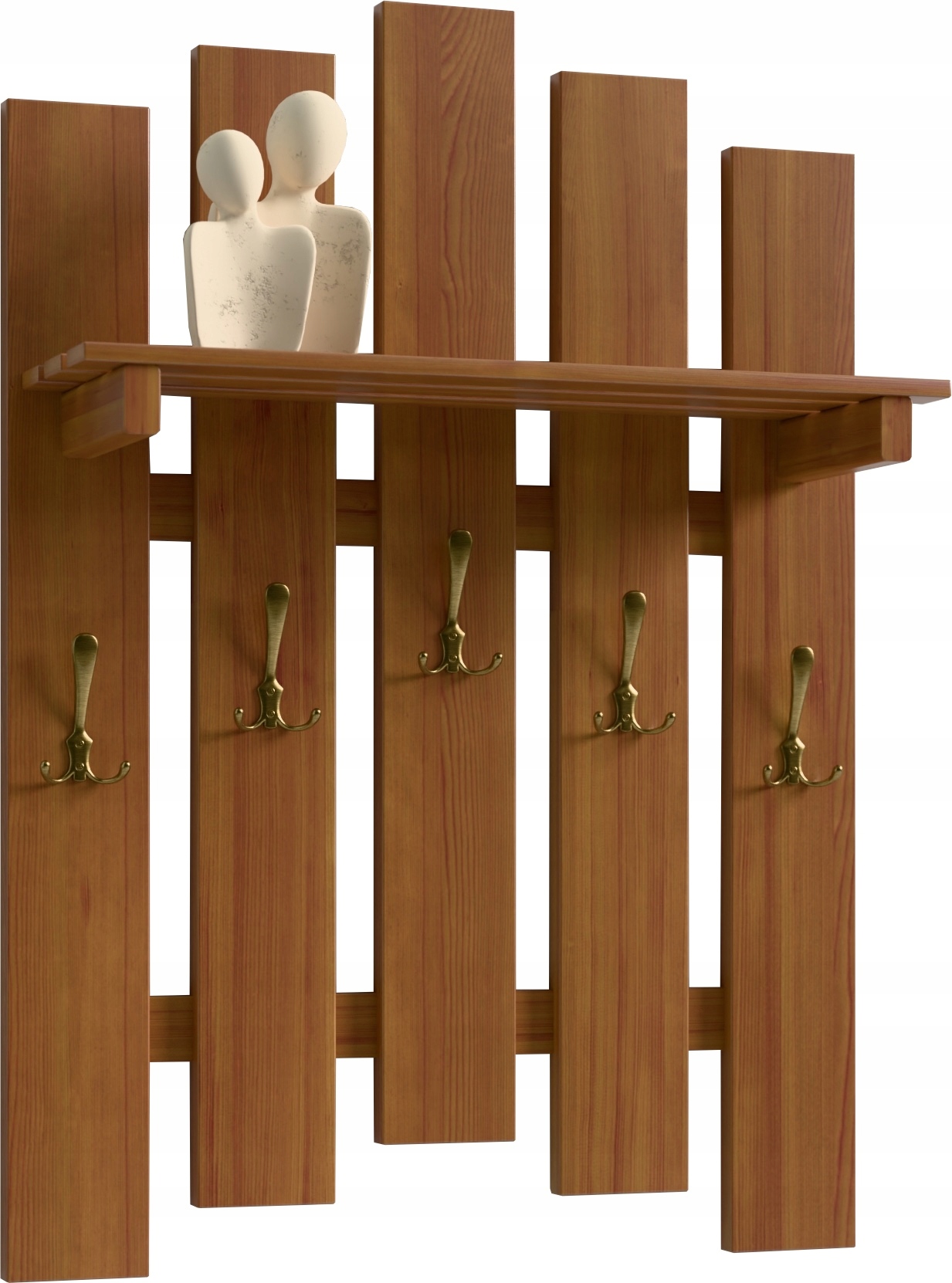 Závěsný Nástěnný Věšák Na Oblečení S Policí, Dřevěný, Kovové Úchytky, Olše
