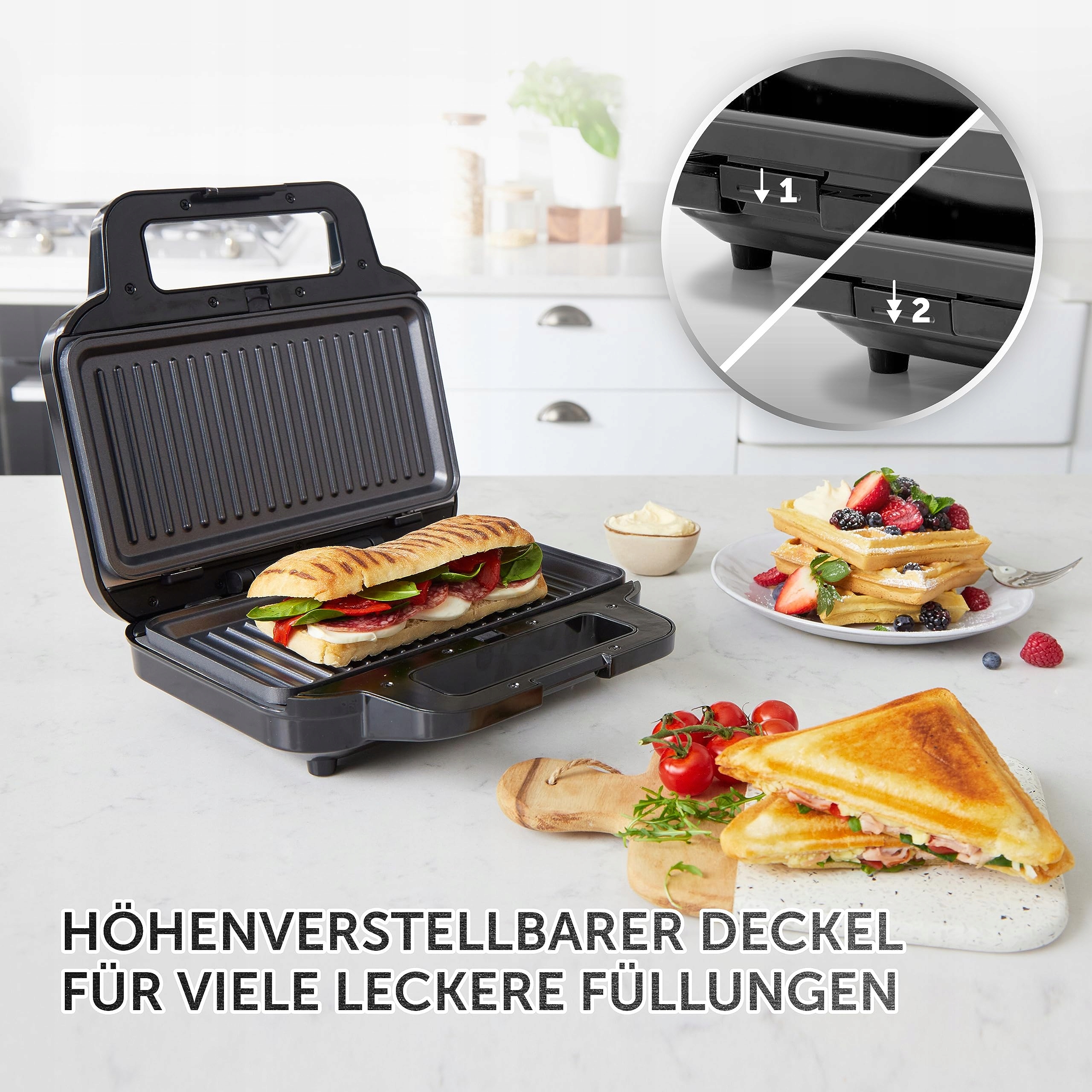 BREVILLE 3w1 Opiekacz Gofrownica Panini Czarny Stal Nierdzewna — miniatura 4