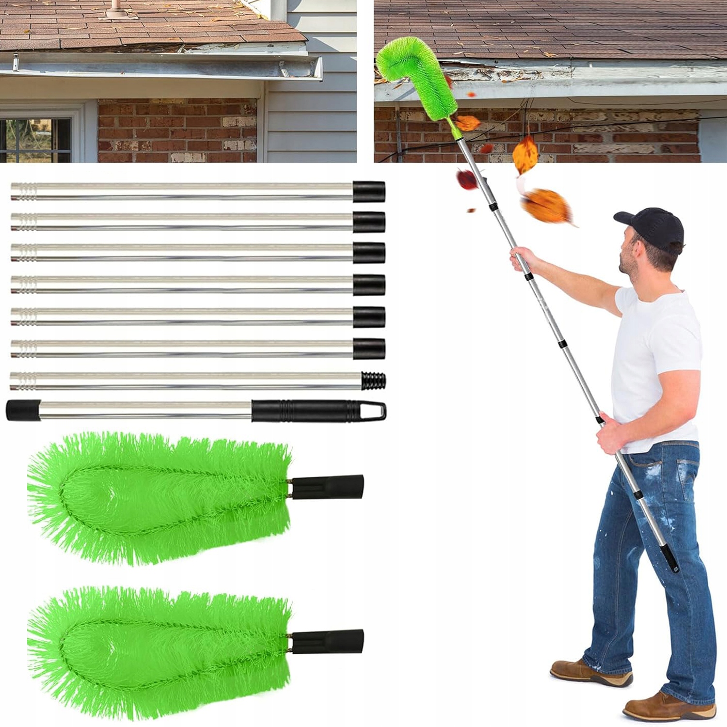 Levně Teleskopický Kartáč Na Čištění Střech Okapů Ocelový Sníh 310 CM XL