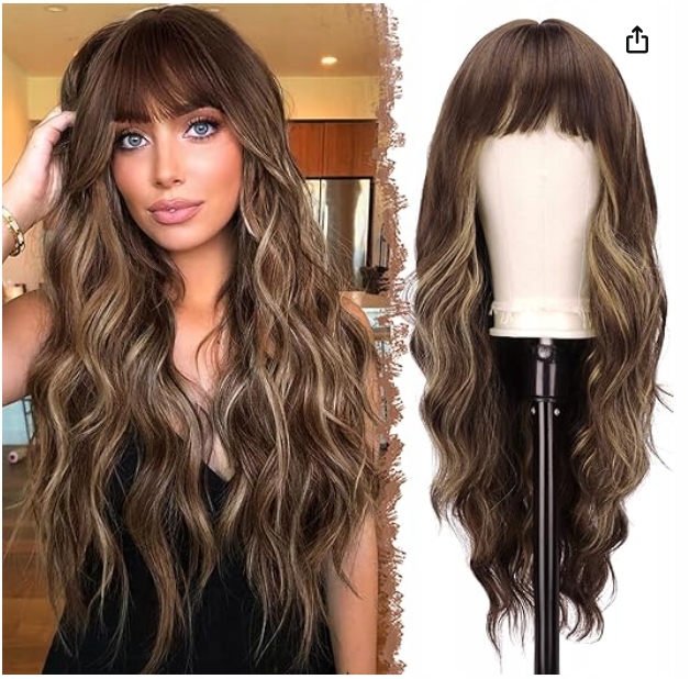 Paruka Emmor vlnitá s houbičkou syntetická hnědá smíšená blond 60 cm