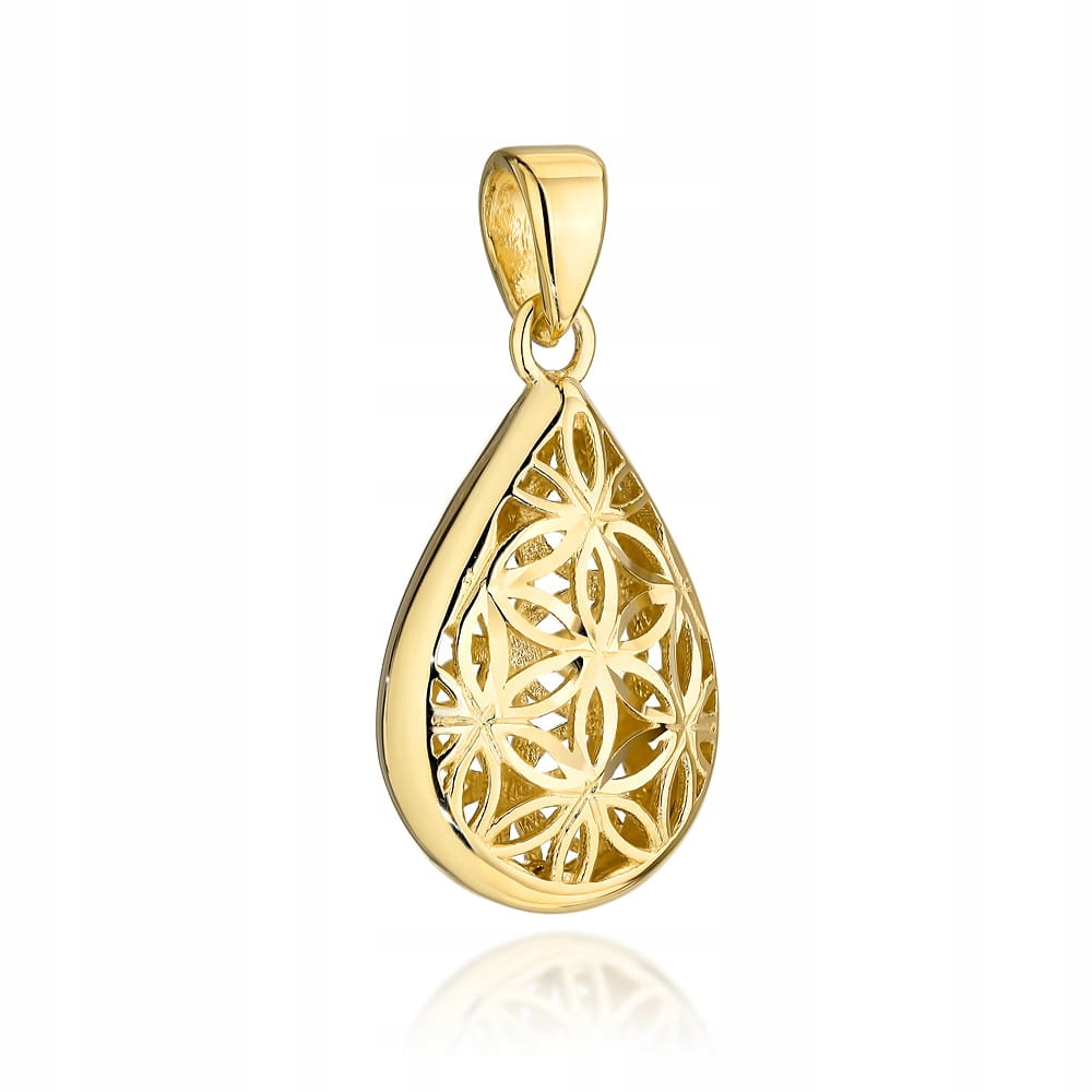 Přívěsek ze zlata 585, ažurová slza s květy 1.39 g