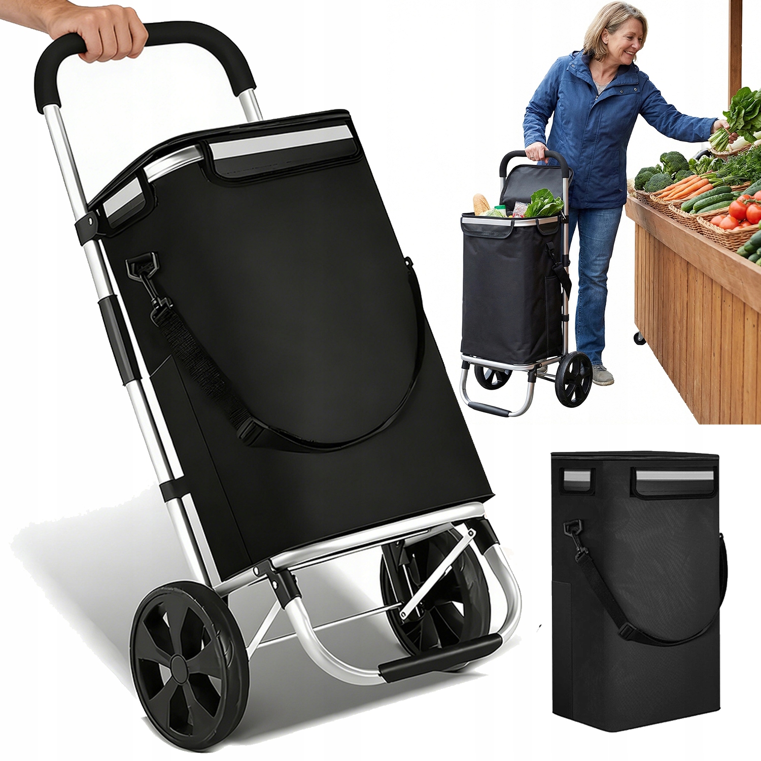 Skládací Nákupní Vozík 37 L S Ramenním Popruhem A Chladicím Úložným Prostorem