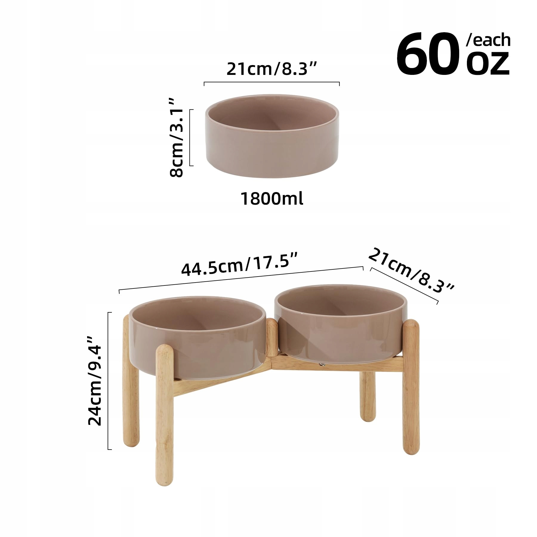 HAVNIVA Ceramiczna Miska Dla Psa Antypoślizgowa Regulowana 21cm Brązowa — miniatura 2