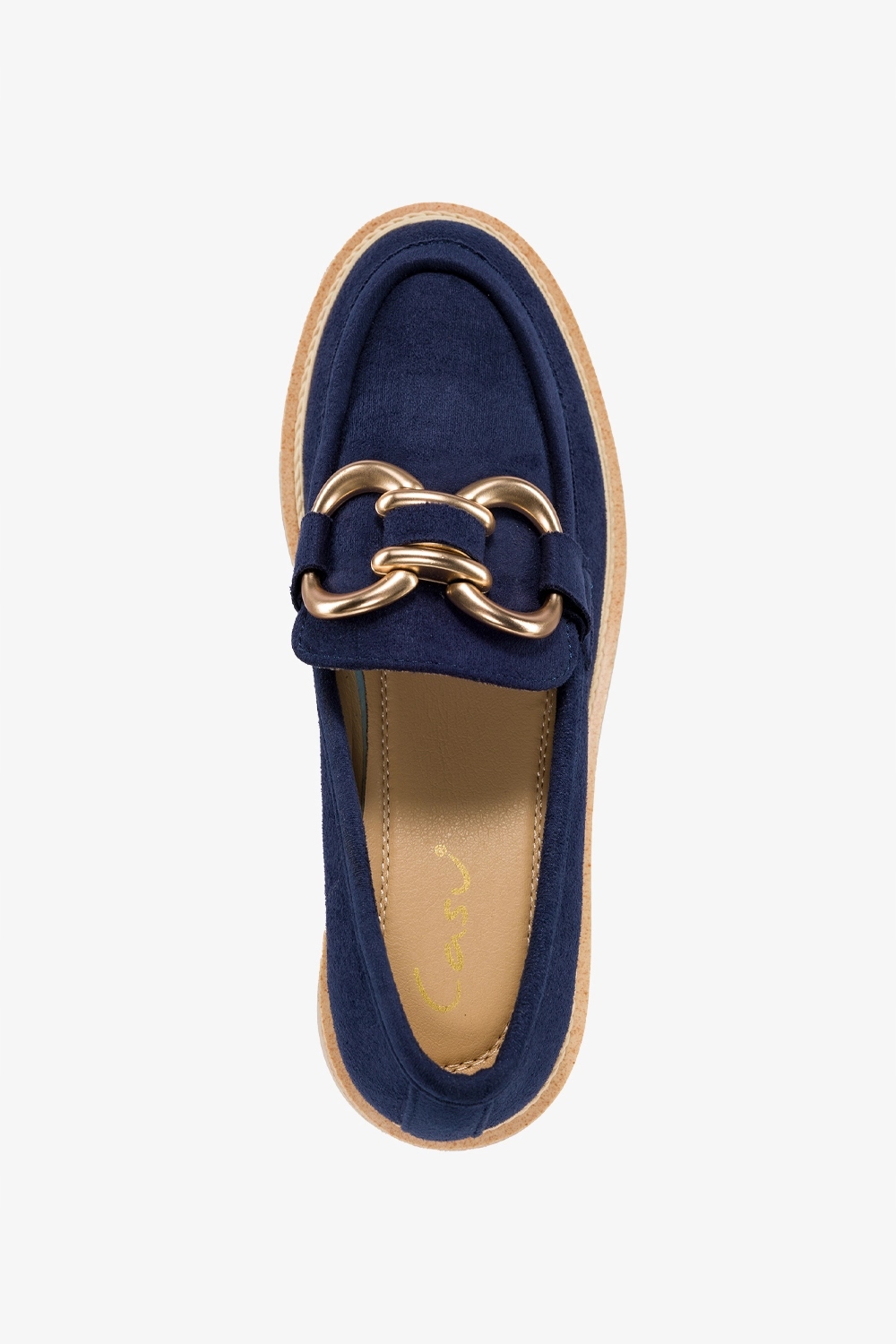 MOKASYNY DAMSKIE PÓŁBUTY WSUWANE NA PLATFORMIE Z MODNĄ ZŁOTĄ OZDOBĄ r 39 Rozmiar 39