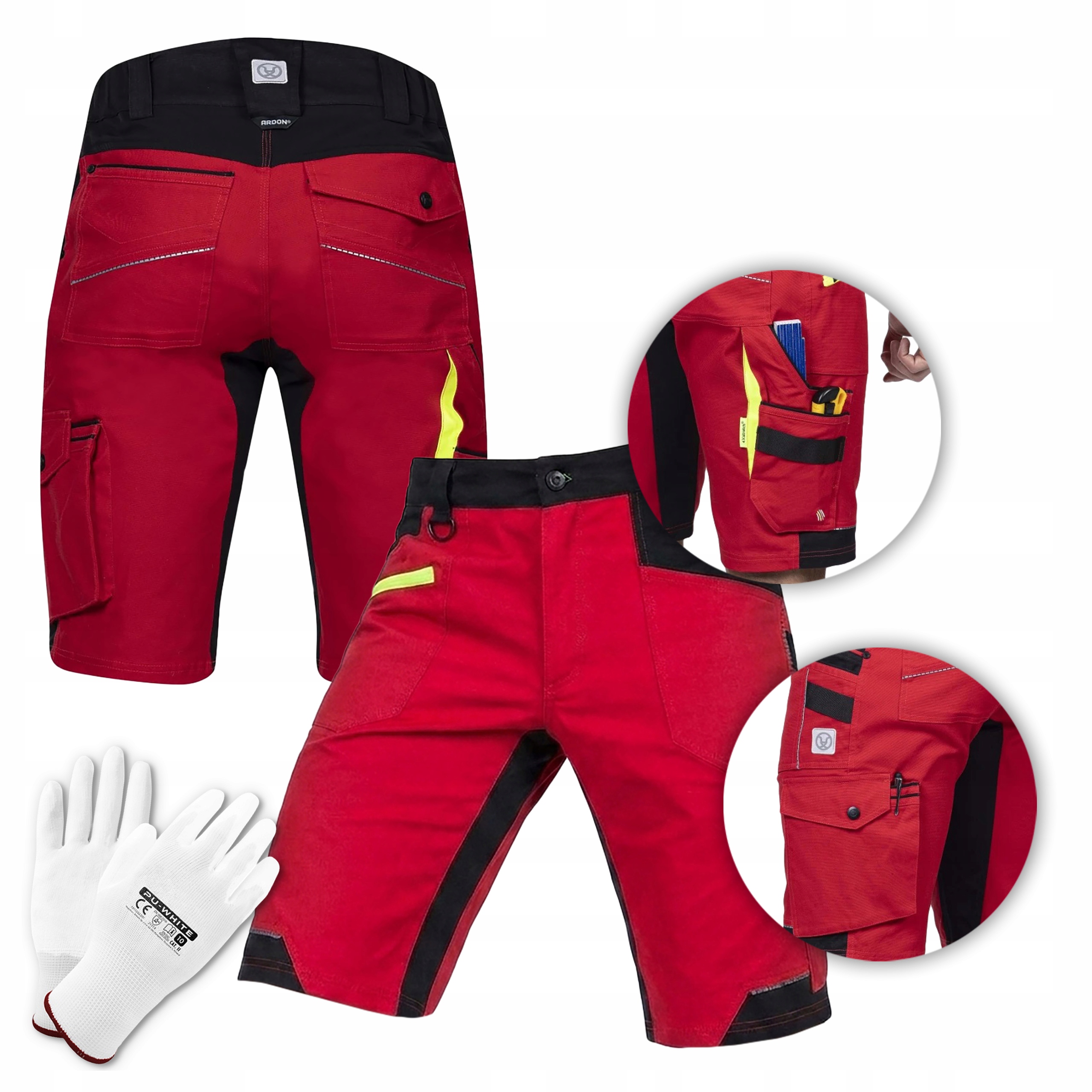 Spodenki Robocze Krótkie Męskie Elastyczne Slim Czerwone Ardon 4Xstretch 48