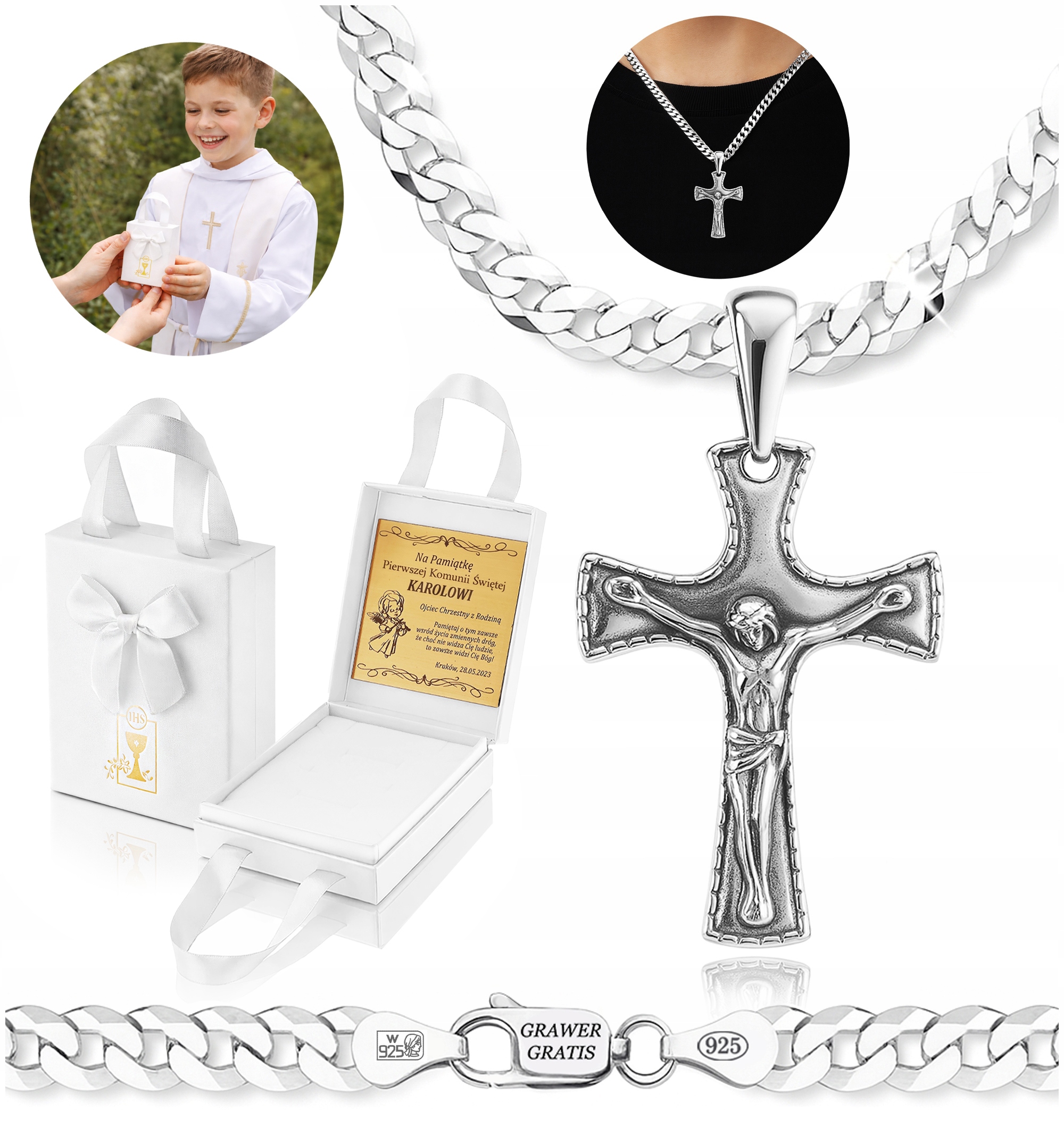 Elegantní Stříbrný Řetízek Pancíř Tlustý 50 CM Křížek Pro Chlapce 925