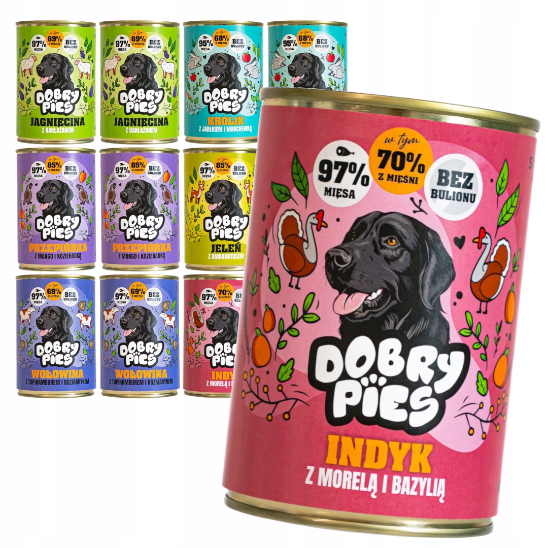 Dobry Pies 12x400 g Vlhké Krmivo pro psy všech plemen Mix 6 příchutí