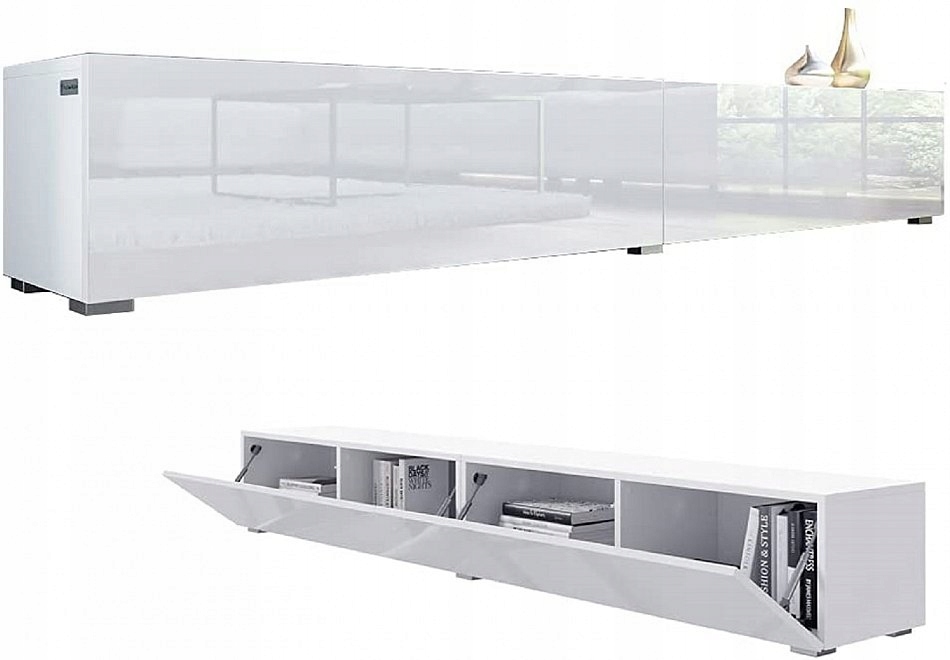 Szafka RTV Platan Room biała połysk 210 cm 2-drzwiowa nowoczesna