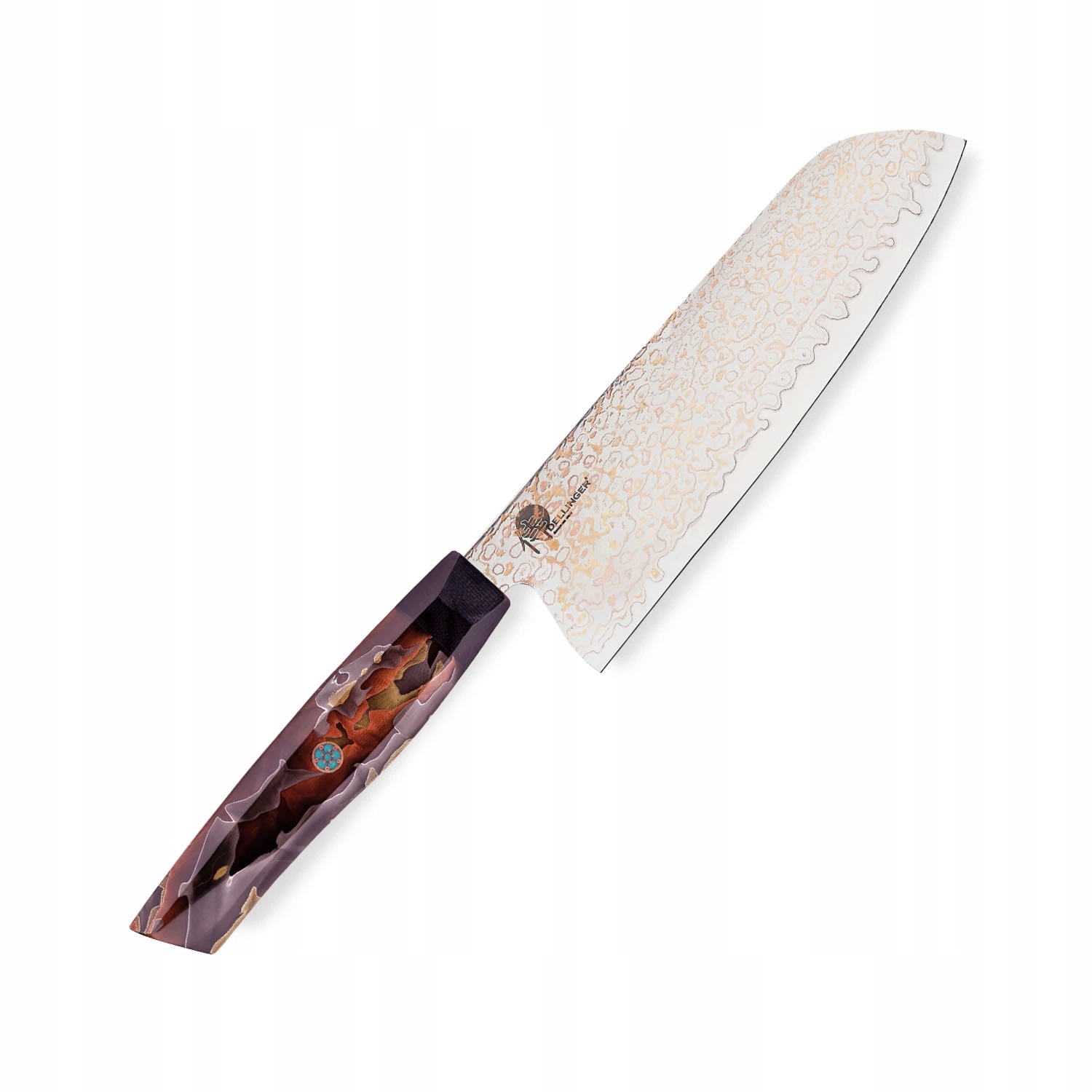 Kuchynský nôž Santoku 180 mm Dellinger Resin Mash Gold Damascus