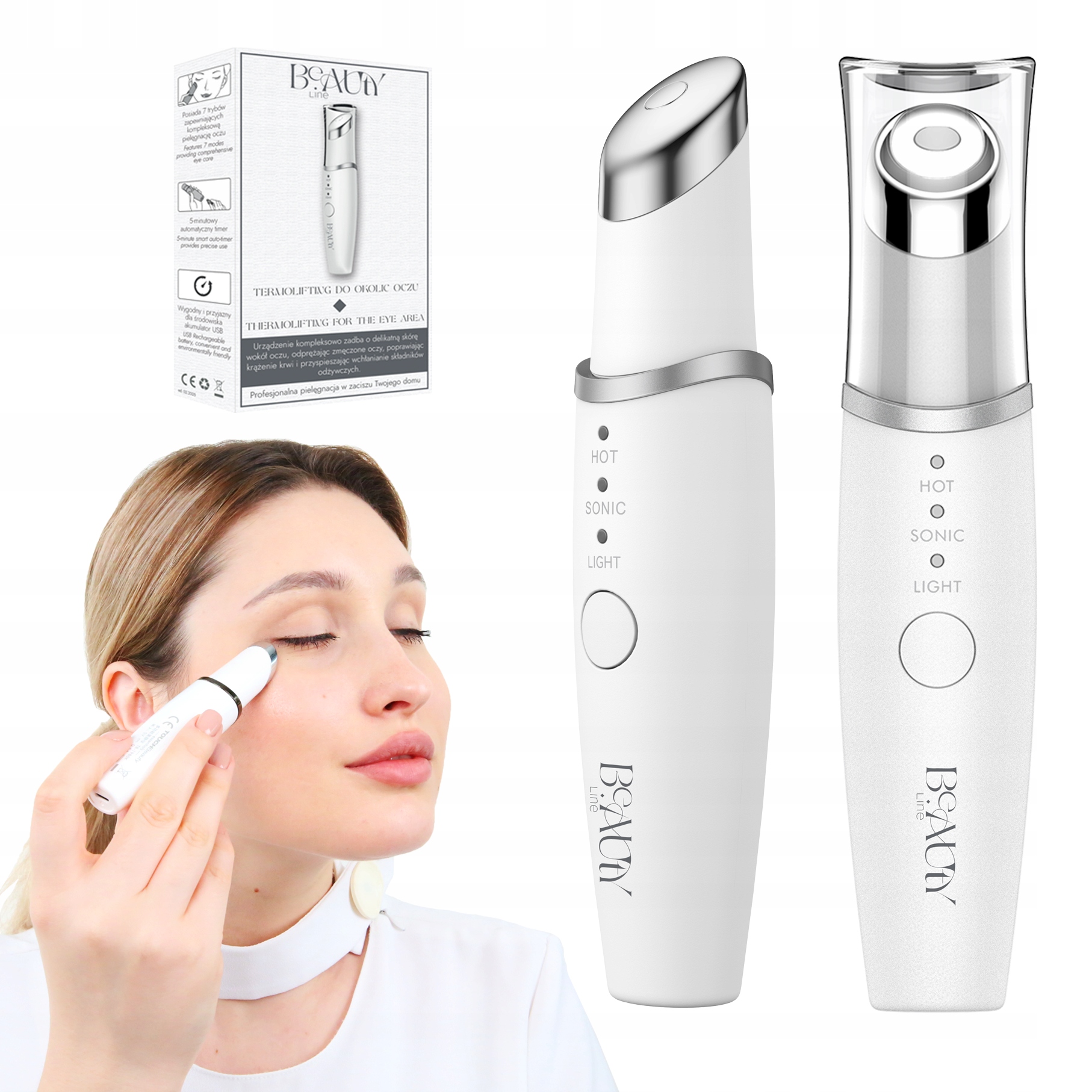 Masażer do okolic Oczu Lifting urządzenie 7w1 Soniczny Beauty Line Tech-med