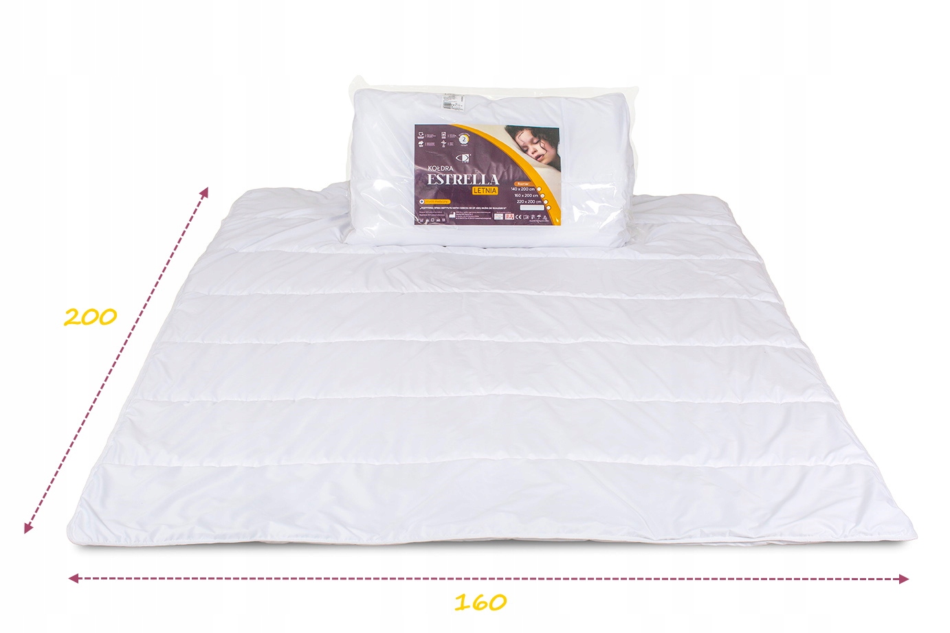 ANTYALERGICZNA Kołdra Estrella LATO 160x200 Cienka LEKKA LETNIA Biała AMW Wymiary kołdry 160x200cm