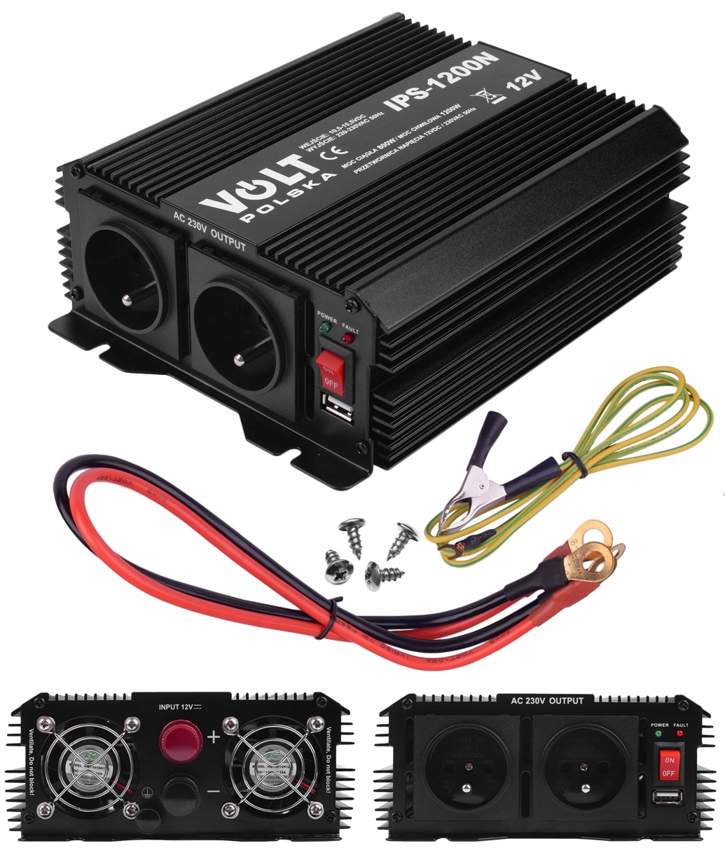 Przetwornica Samochodowa Akumulatora 12V 230V 800W 1200W Volt Polska Usb